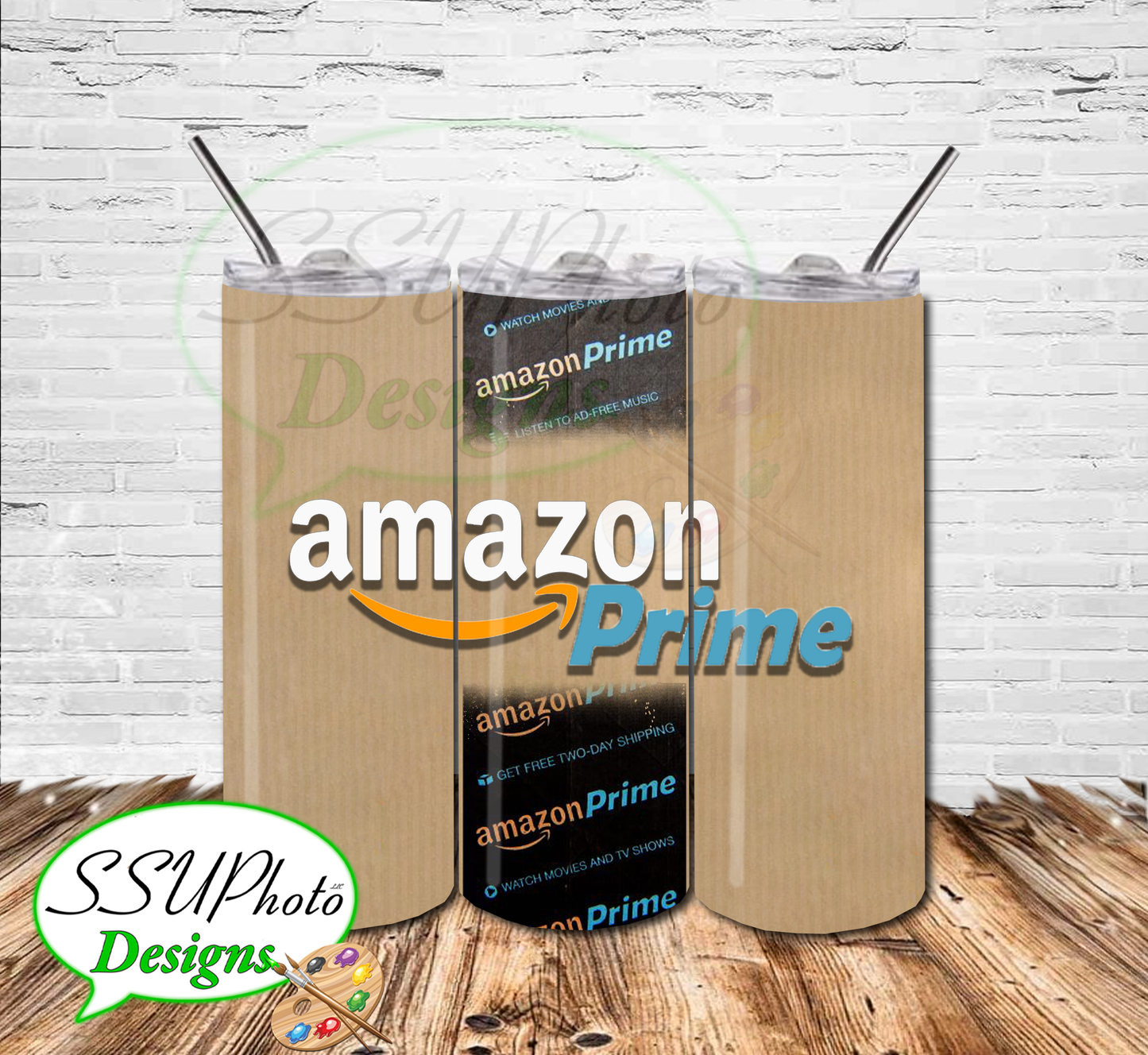 Amazon Prime 20 OZ Skinny Tumbler straight Digital Design