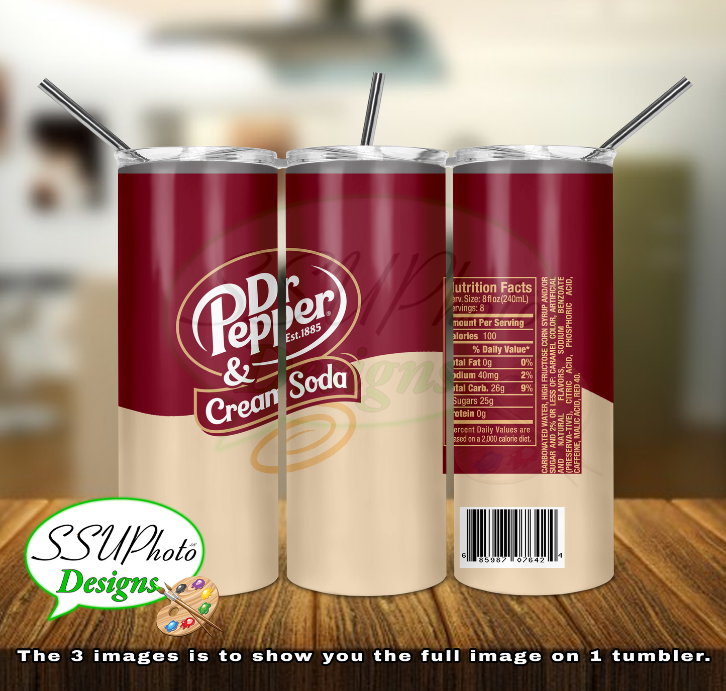 Dr. Pepper Cream Soda 20 oz and 30oz OZ Skinny TumblerD Digital Design