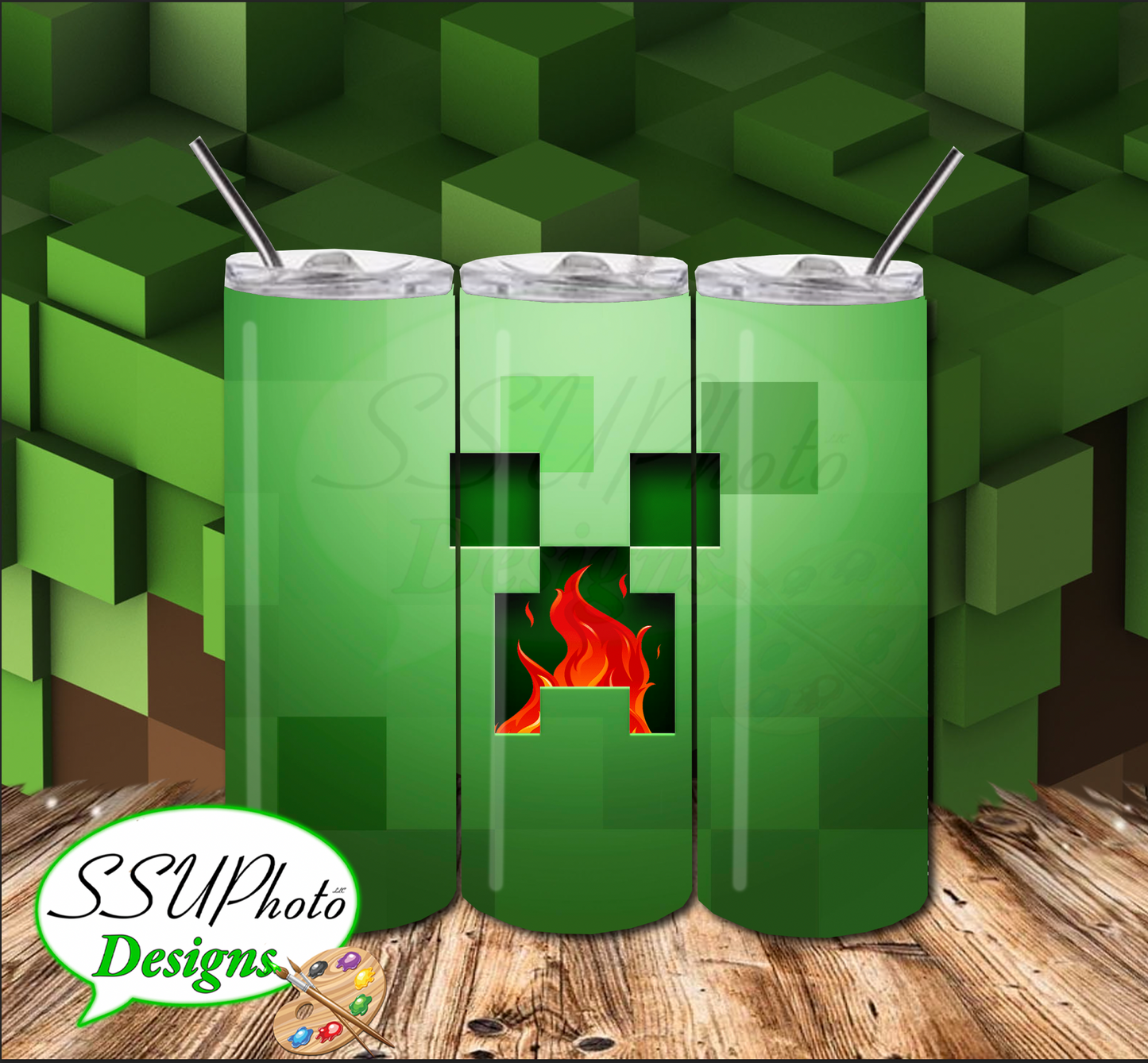 Creeper Minecraft 20 OZ Skinny Tumbler straight Digital Design
