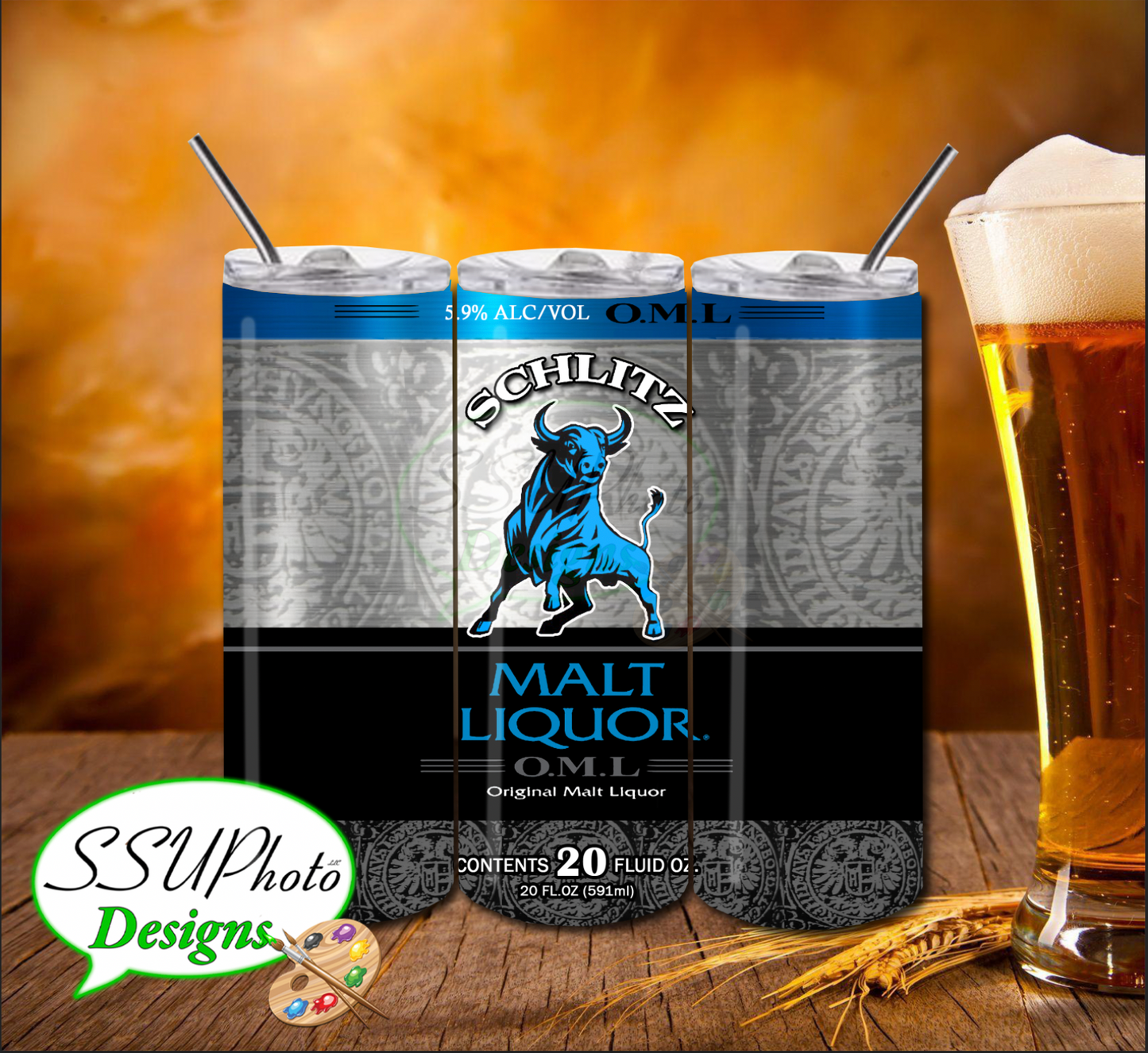 Schlitz malt liquor20 OZ Skinny Tumbler straight Digital Design