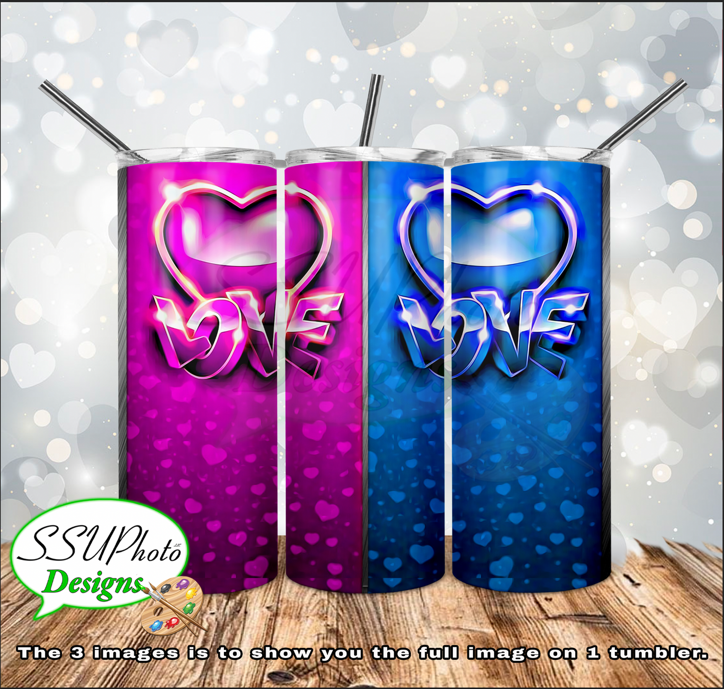 2 Hearts with and without Name 20 OZ Skinny TumblerD Digital Design