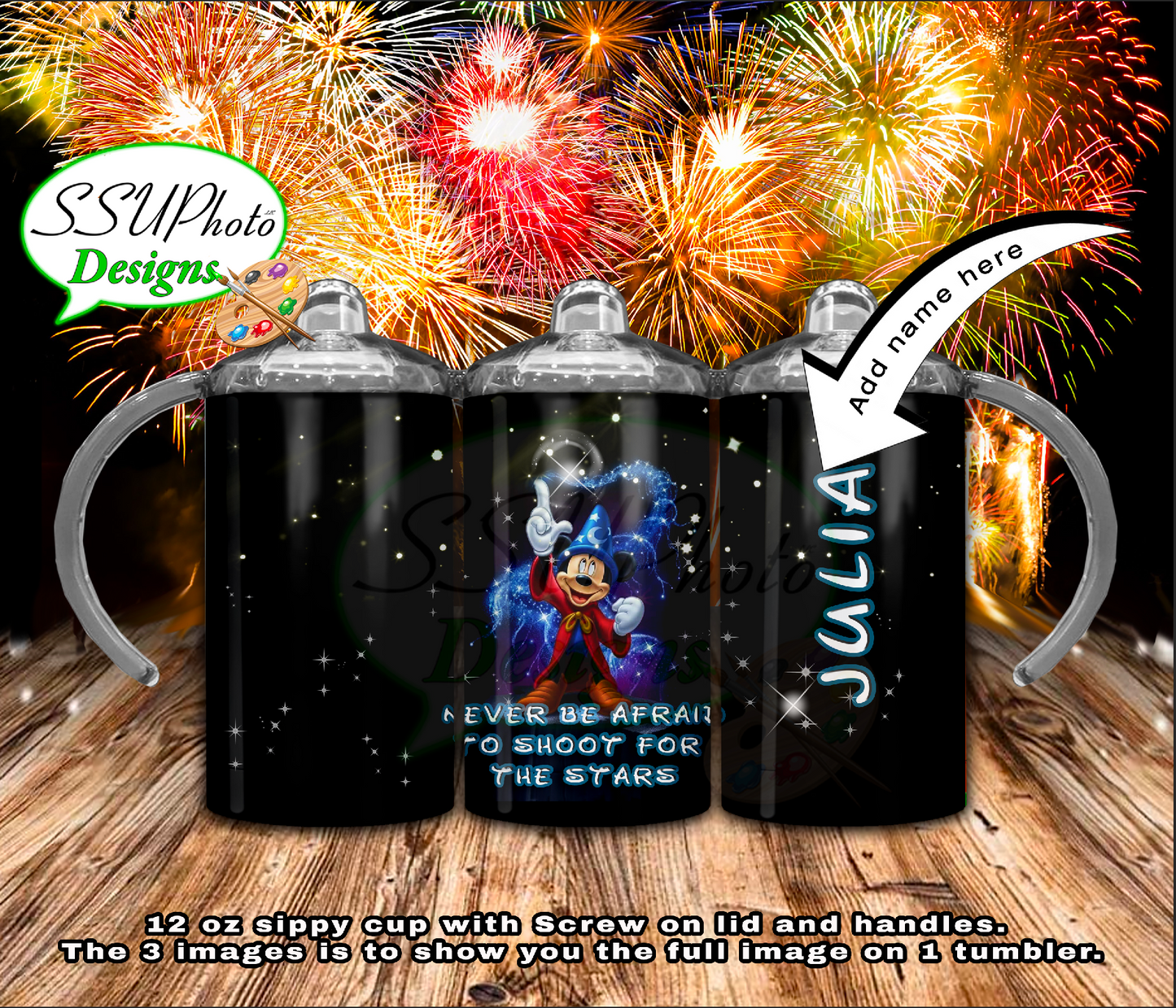 Shoot for the stars Mickey personalized 12OZ Sippy Cup Digital Design