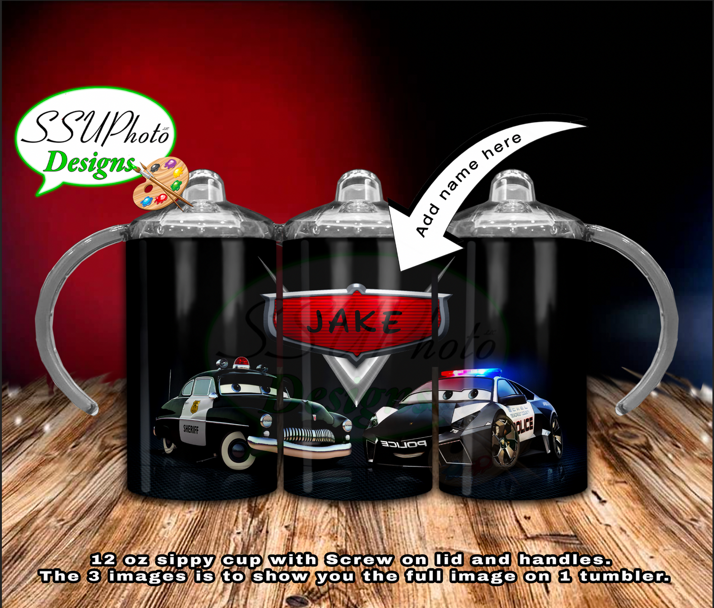 Cars Police personalized 12OZ Sippy Cup Digital Design