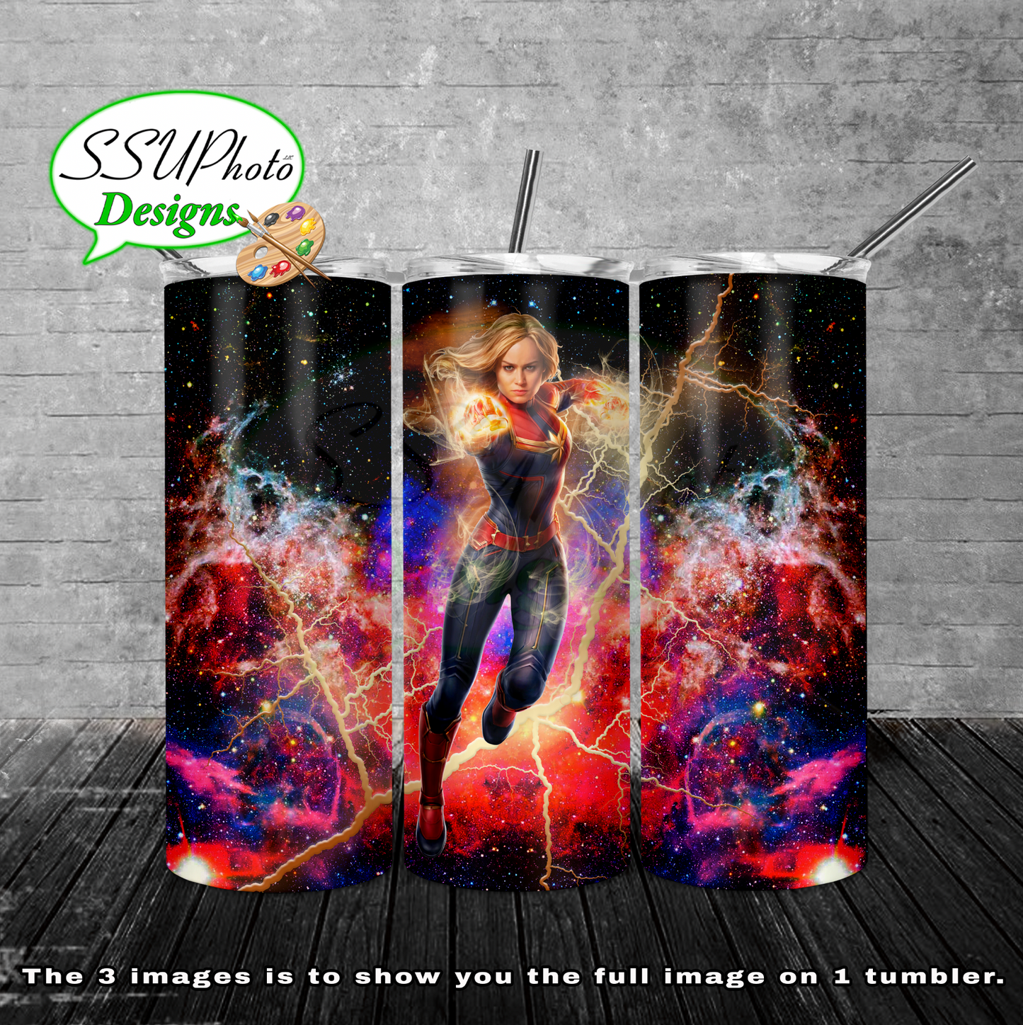 Captain Marvel 20 oz and 30oz OZ Skinny TumblerD Digital Design