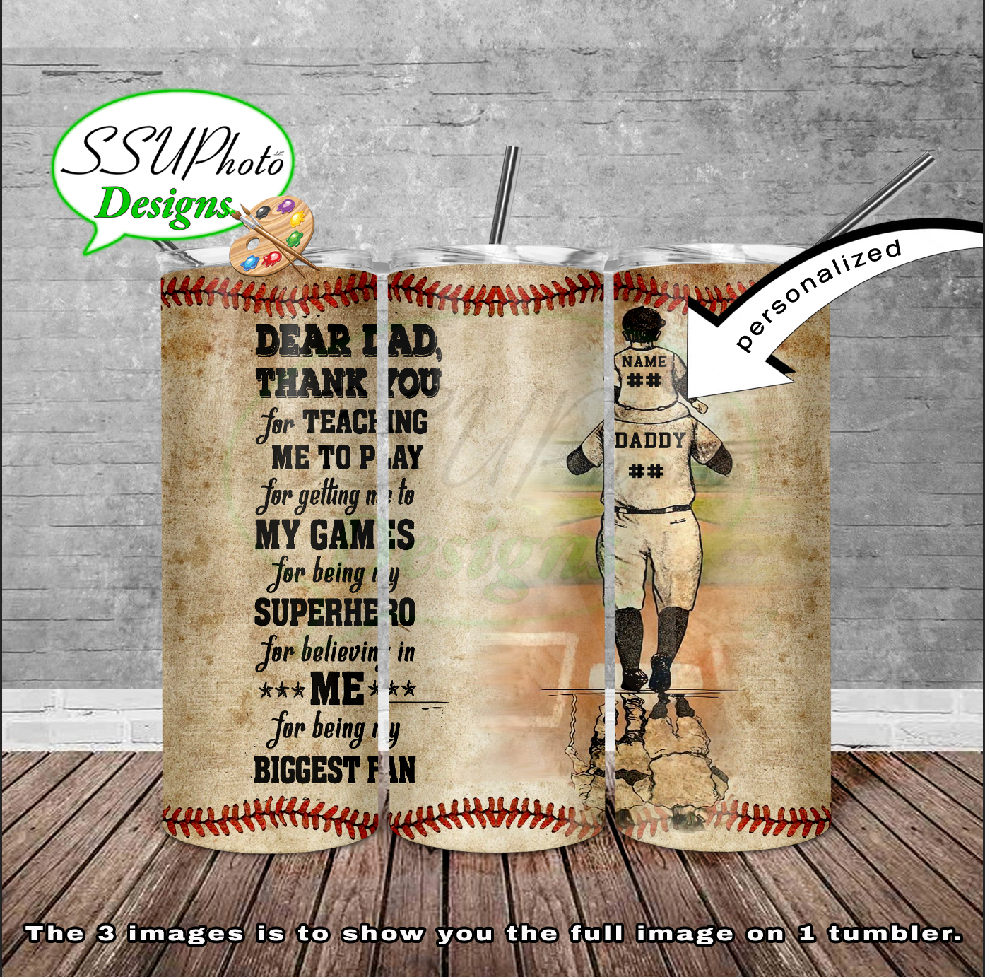 Thanks dad Baseball 20 oz and 30oz OZ Skinny TumblerD Digital Design