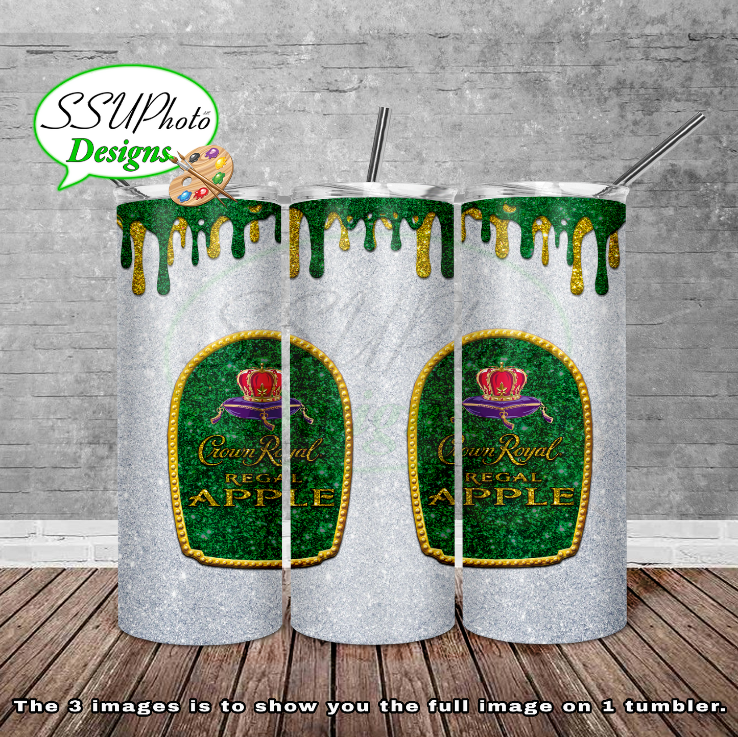Crown Apple Glitter 20 oz and 30oz OZ Skinny TumblerD Digital Design