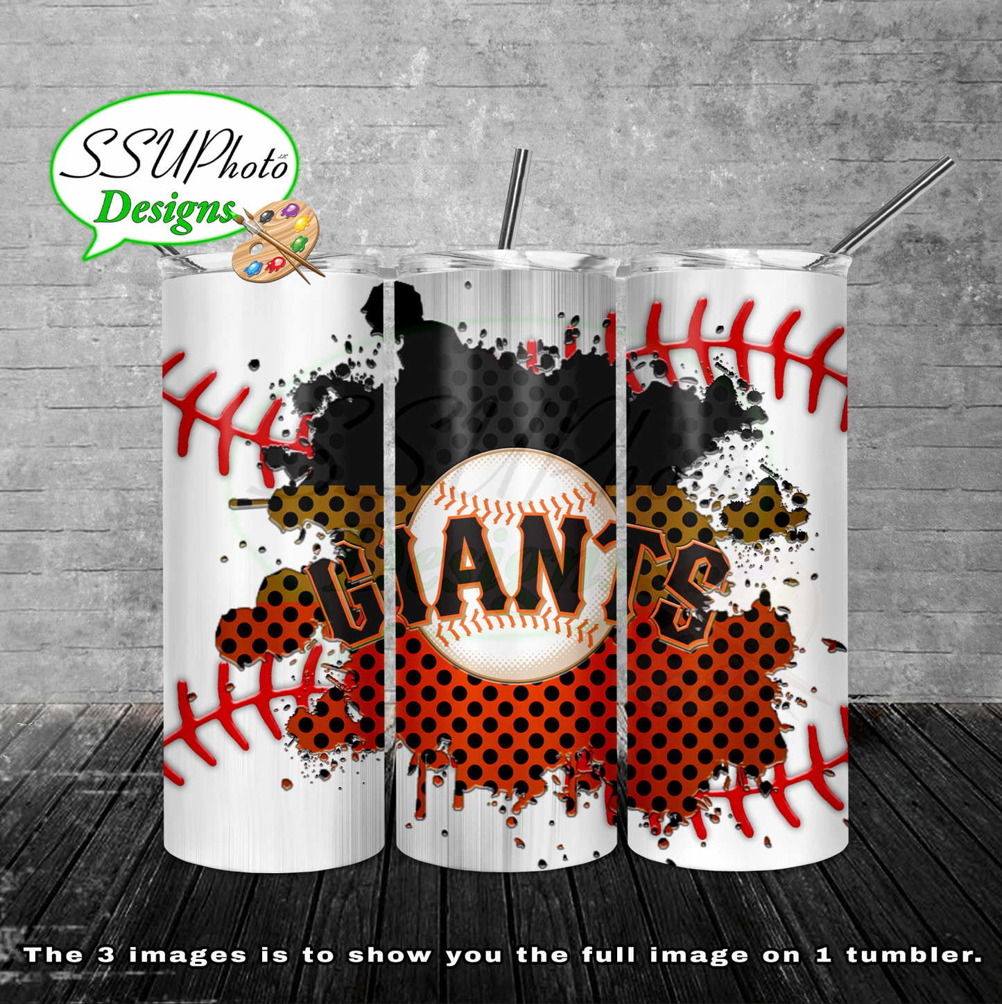 Baseball splash stitched 20 oz and 30oz OZ Skinny TumblerD Digital Design