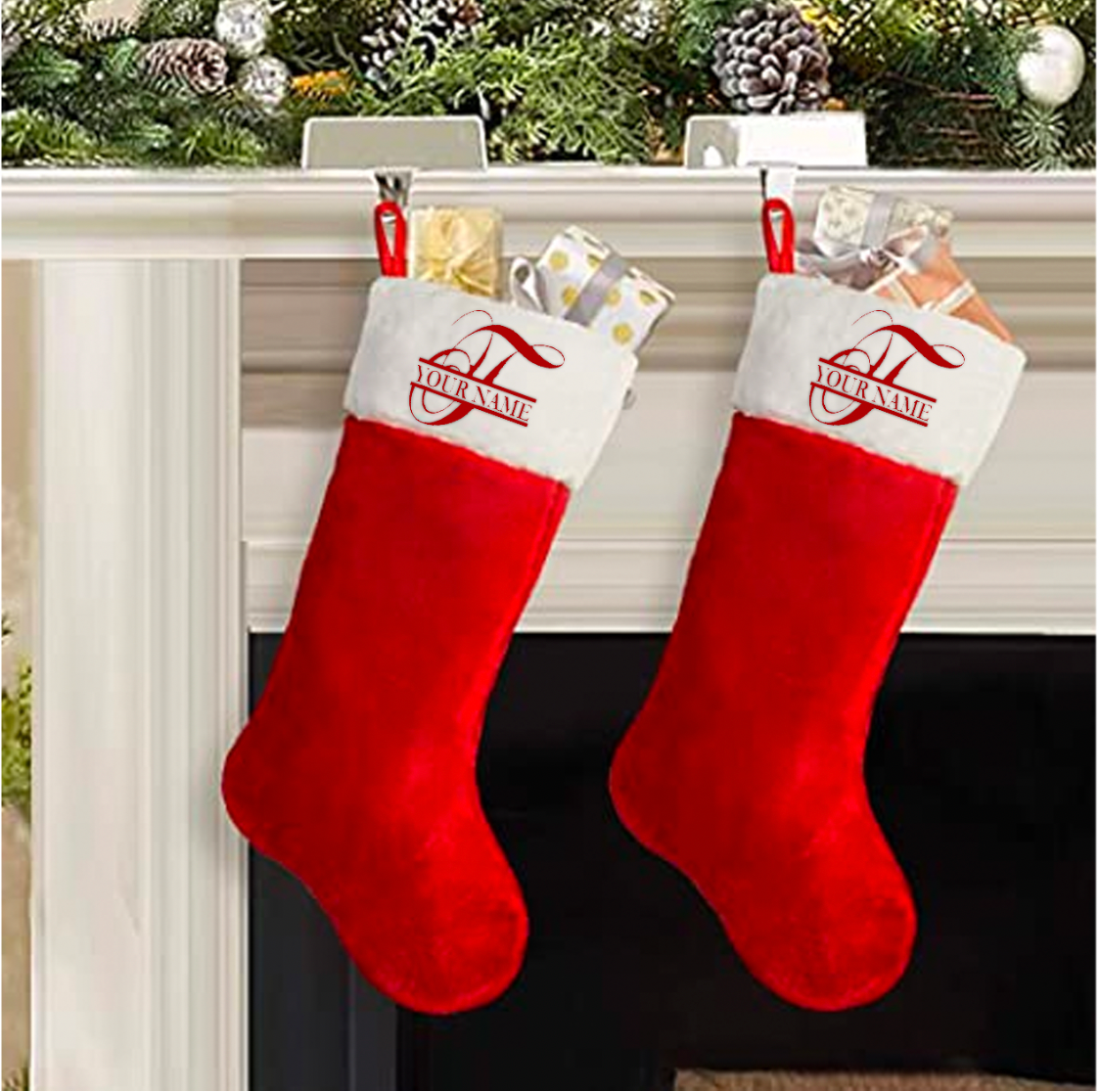 Traditional Red Holiday Stockings personalized SSUPhoto Designs