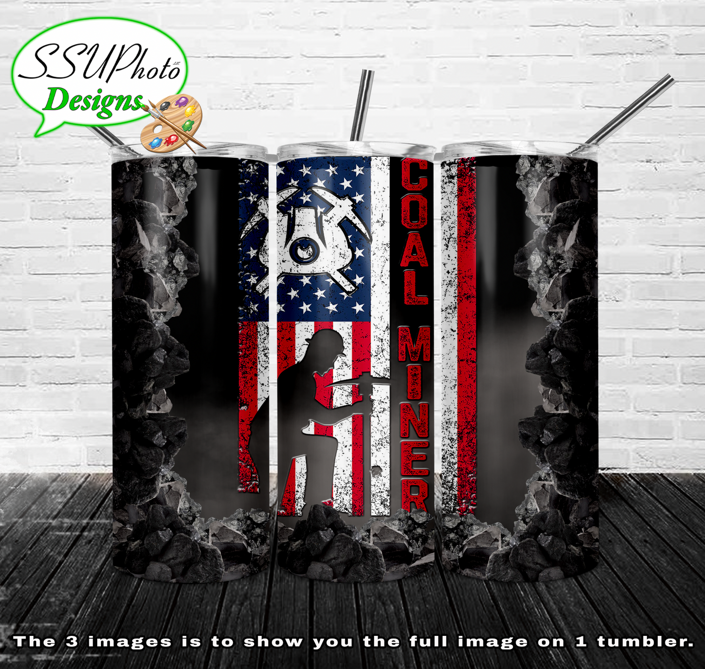 Coal Miner us flag 20 oz and 30oz 17&20oz BT Skinny TumblerD Digital Design