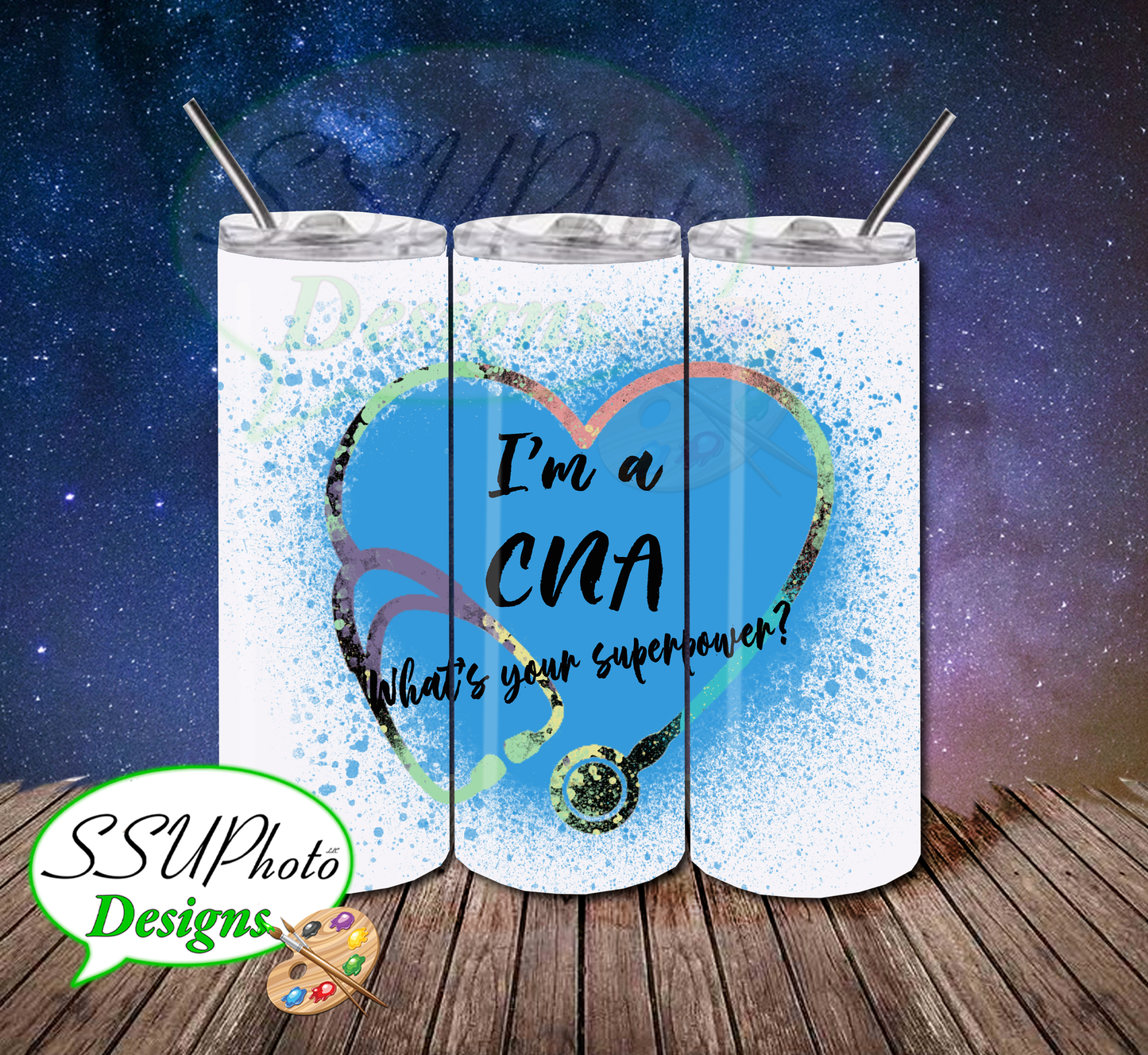 Blue CNA Superpower 20 OZ Skinny Tumbler straight Digital Design