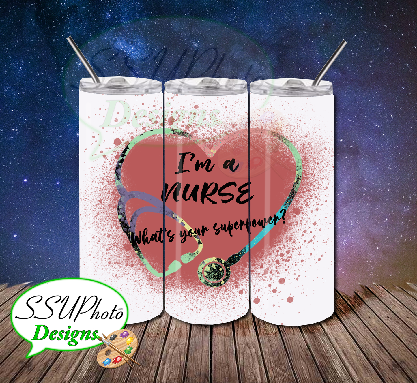 Pink Nurse Superpower 20 OZ Skinny Tumbler straight Digital Design