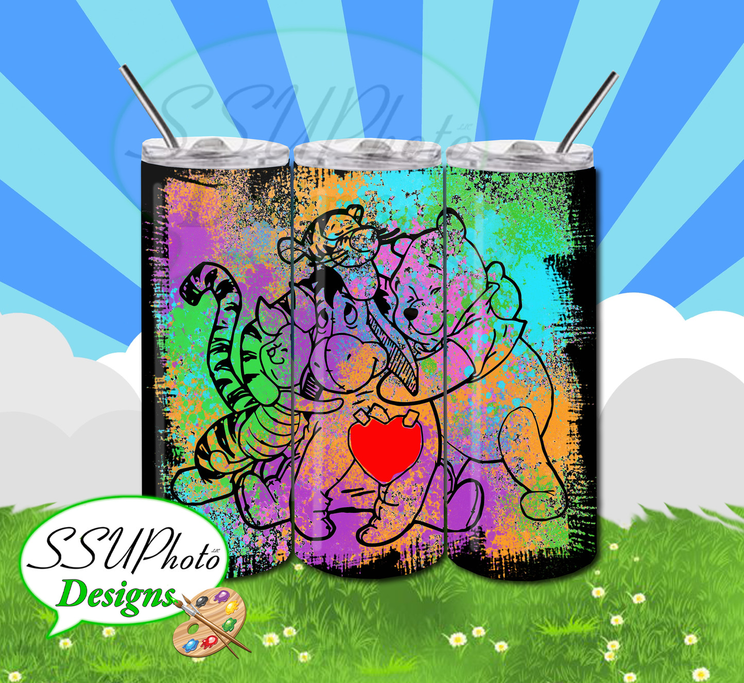 Winnie The Pooh 20 OZ Skinny Tumbler straight Digital Design