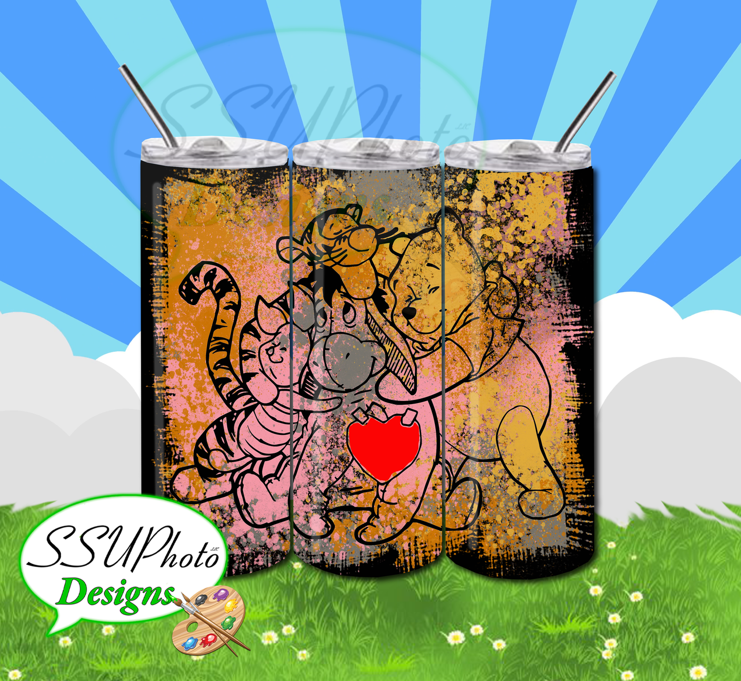 Winnie The Pooh 2 20 OZ Skinny Tumbler straight Digital Design