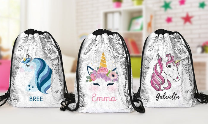 Drawstring personalized photo sequin bags