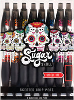 Sugar Skull Smens - Scented Grip Pens, Black Ink - 8 Count