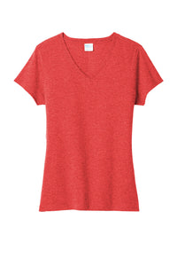 Port & Company Ladies V-Neck S/S Shirt Bright Red Heather