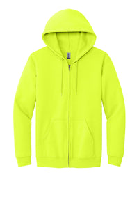 Gildan Full-Zip Hooded Sweatshirt Mens/Unisex Hoodies Safety Green