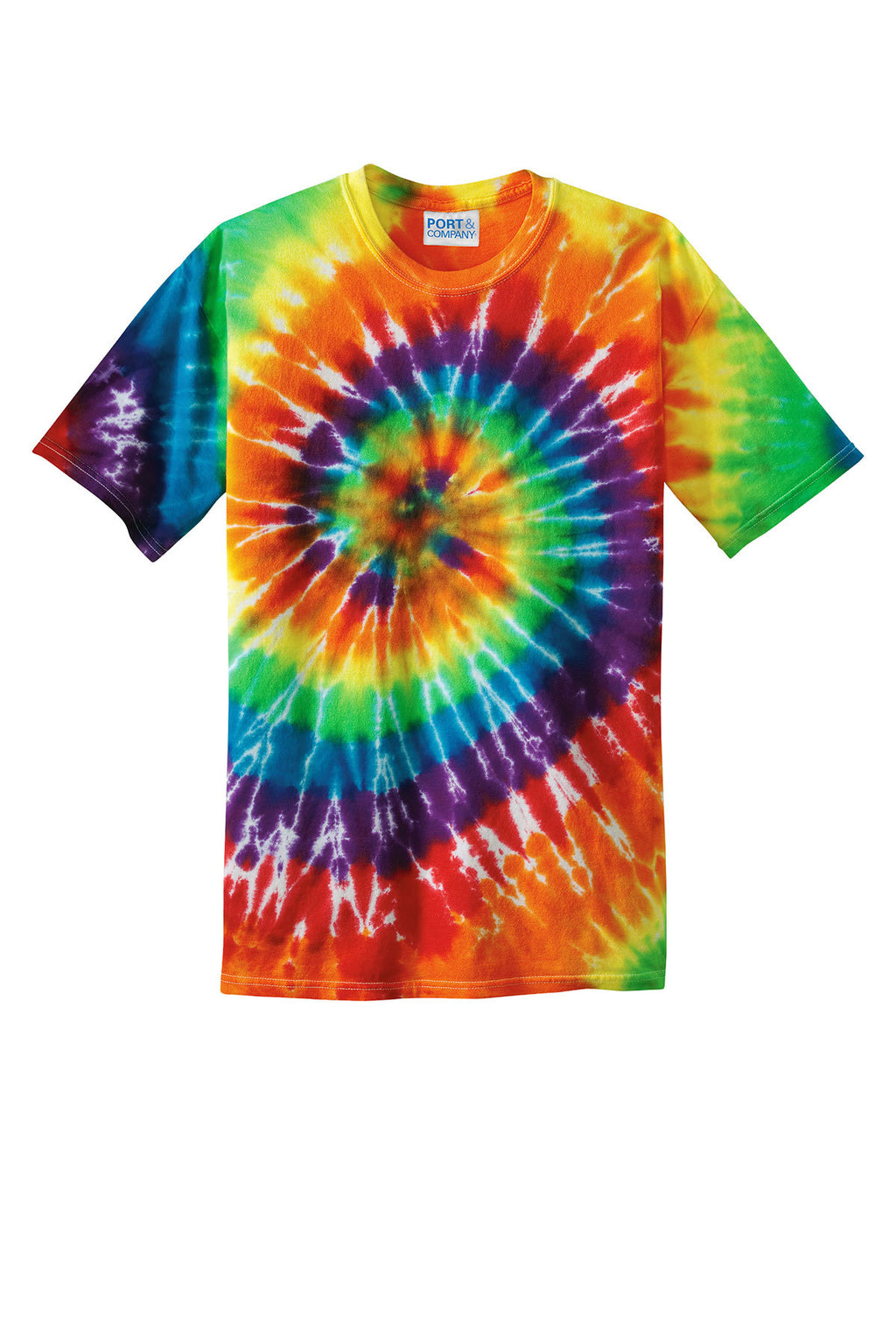 Port & Company Tie-Dye Mens/Unisex Cotton Short Sleeve Shirts Rainbow