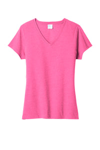 Port & Company Womens V-Neck Short Sleeve Shirts Neon Pink Heather