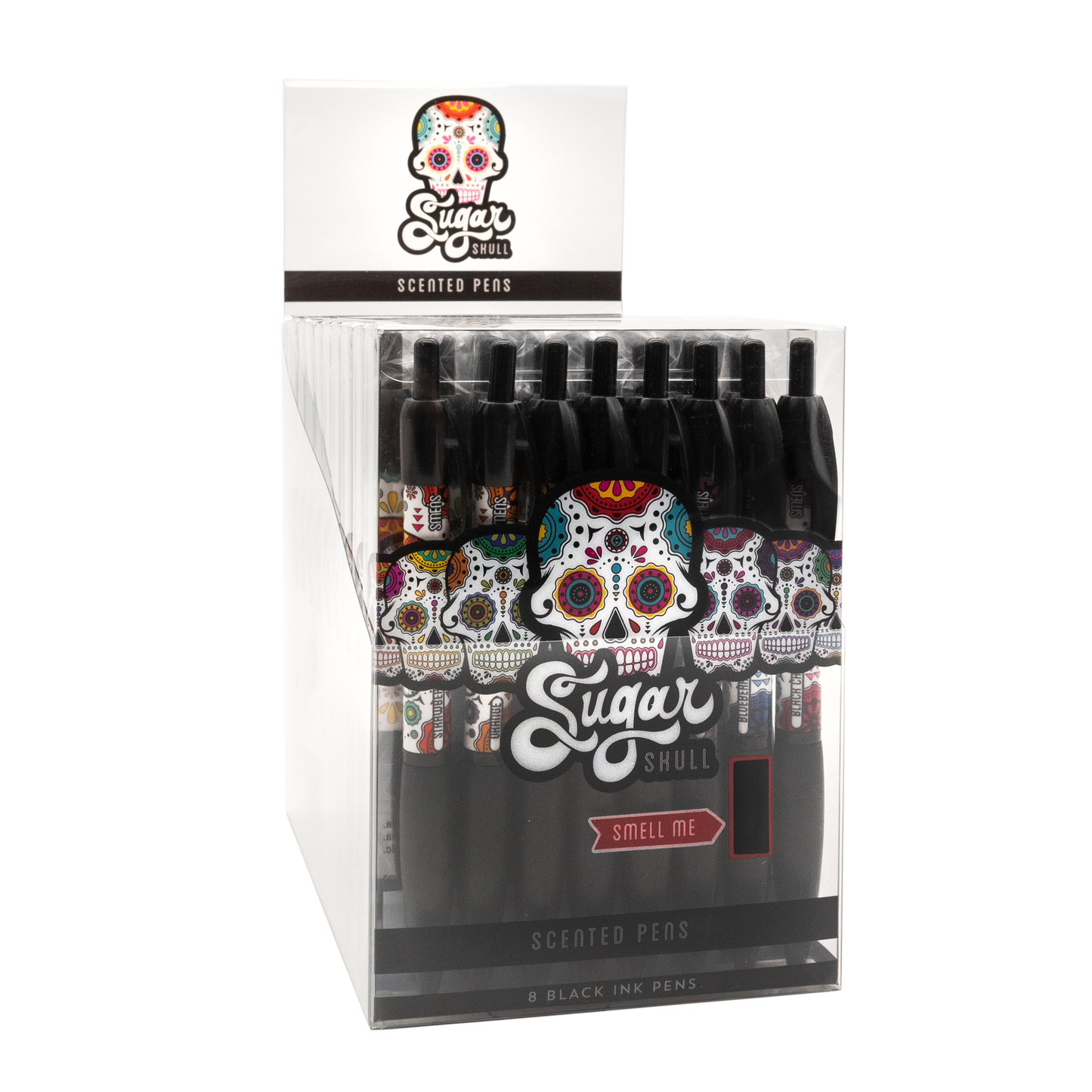 Sugar Skull Smens - Scented Grip Pens, Black Ink - 8 Count