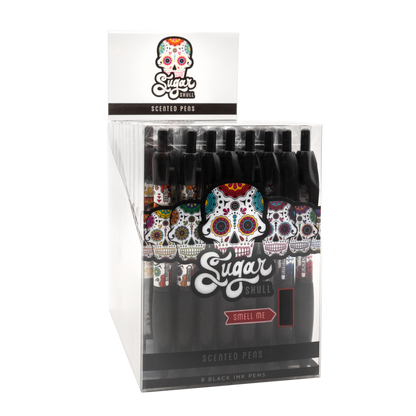 Sugar Skull Smens - Scented Grip Pens, Black Ink - 8 Count