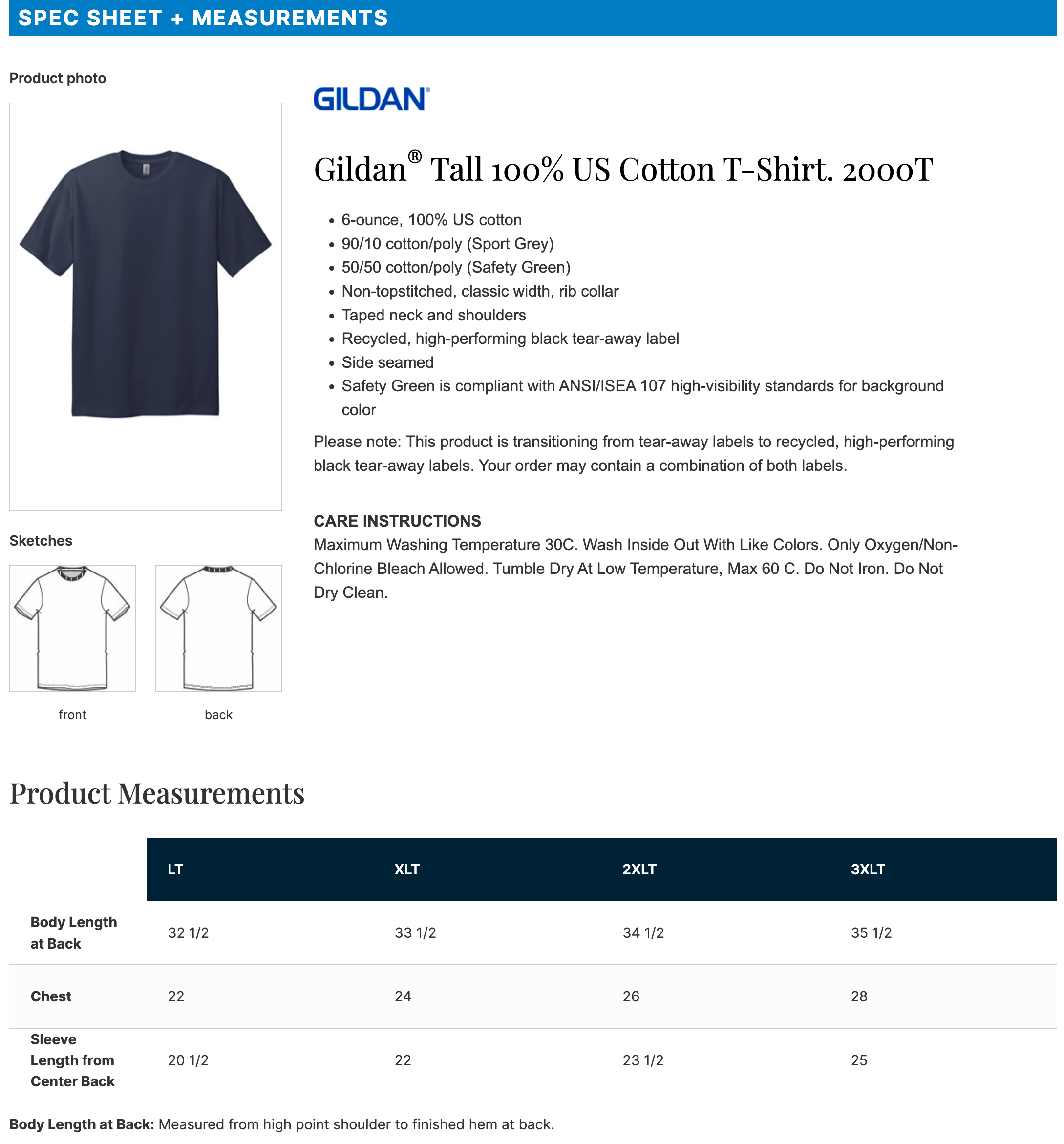 Gildan Heavy Cotton Mens/Unisex TALL Short Sleeve