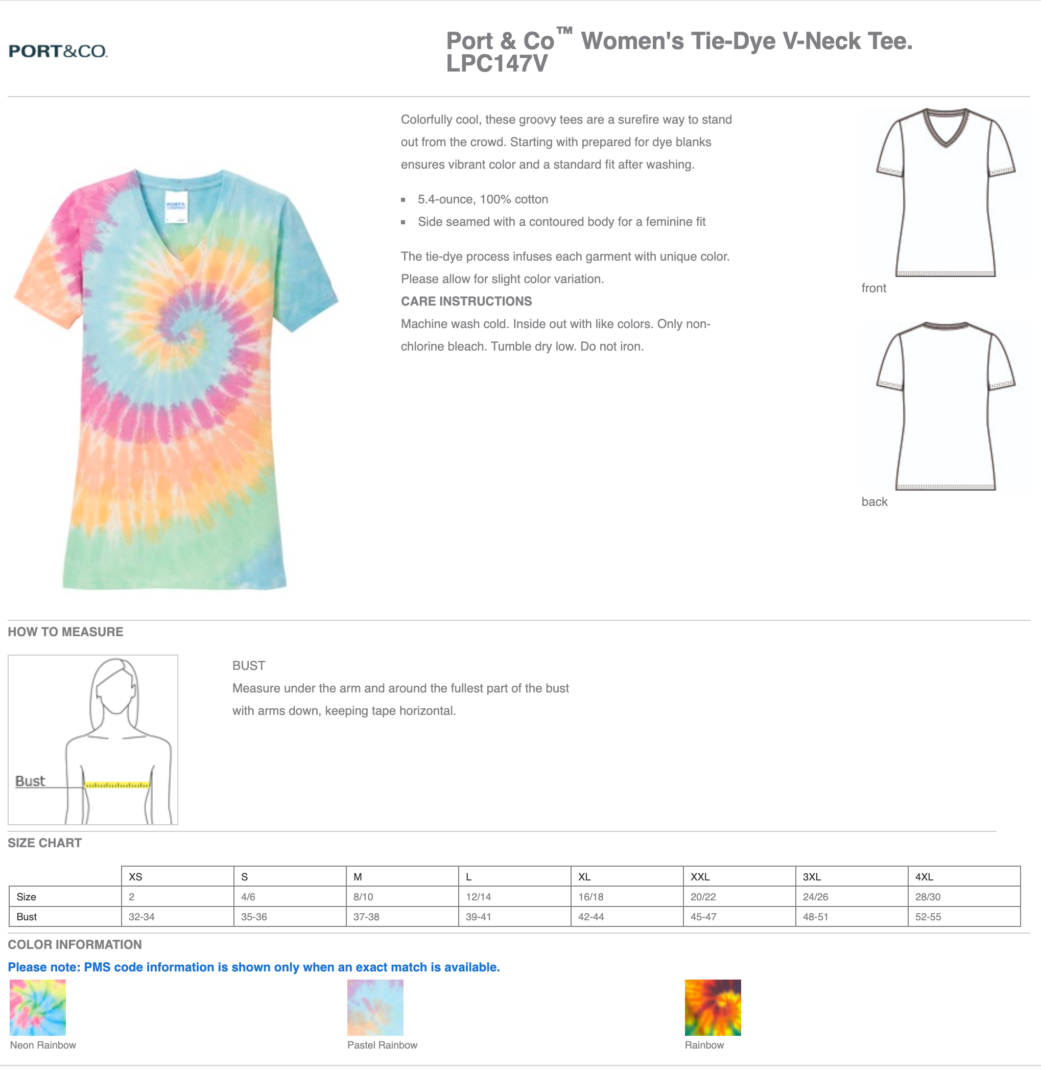 Port & Company Tie-Dye Womens Cotton V-Neck