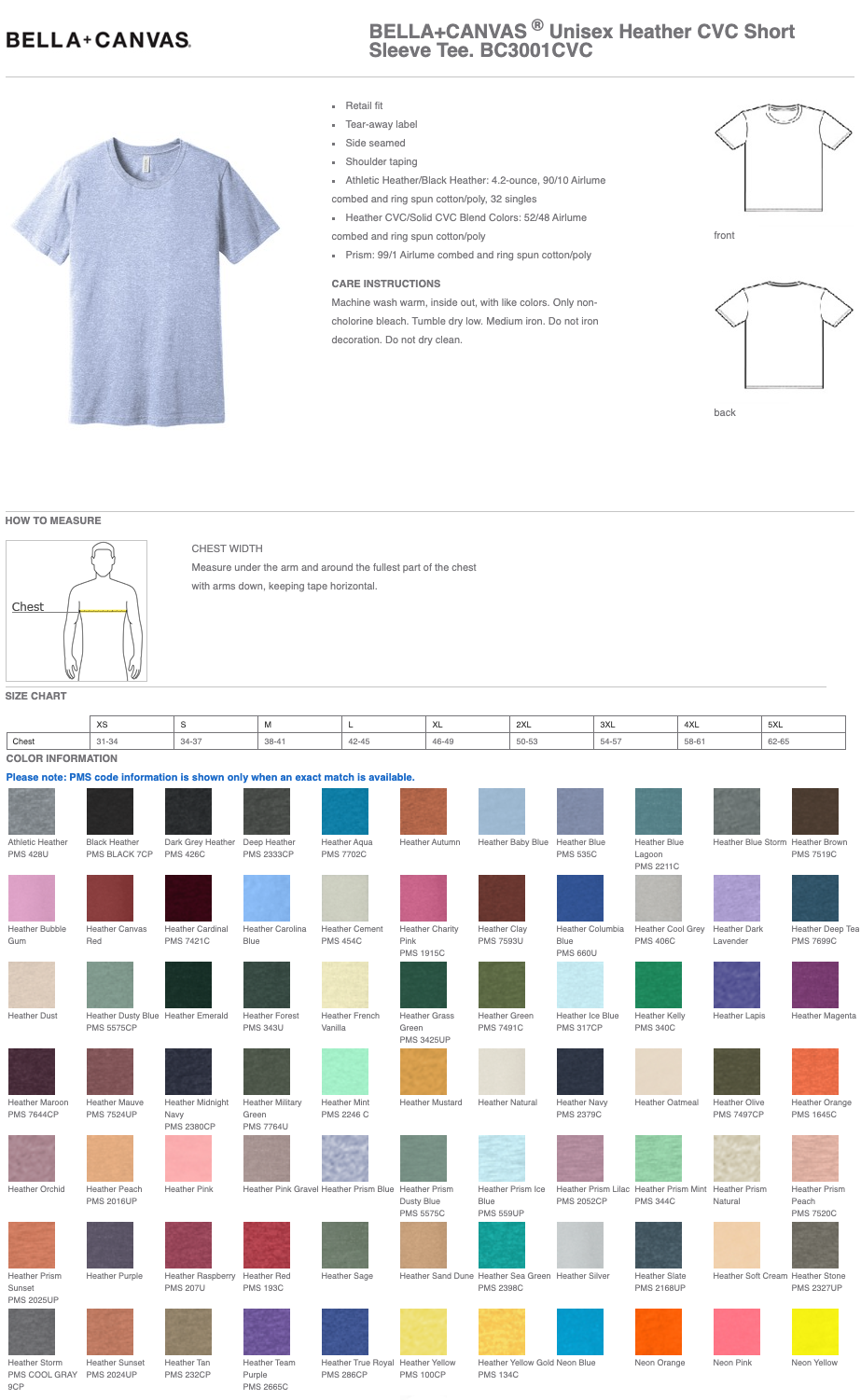 Heather Bella Canvas Mens/Unisex Cotton Short Sleeve Shirts