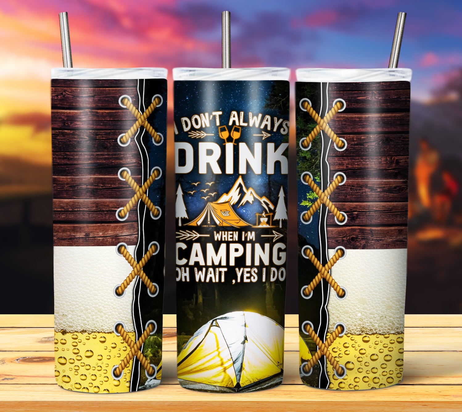 Camping tumbler sublimation design