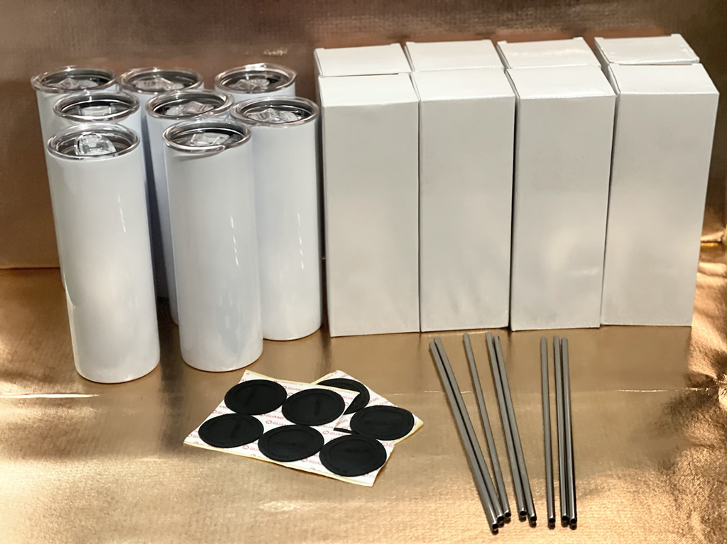 Two 25 cases of Sublimation Tumblers with metal Straws and rubber bottoms Number game