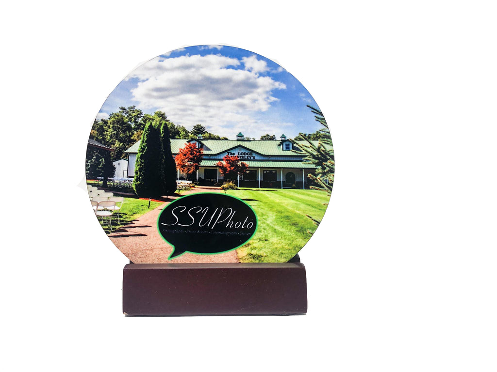 4 Round Photo Drink Coasters With Cork back and stand