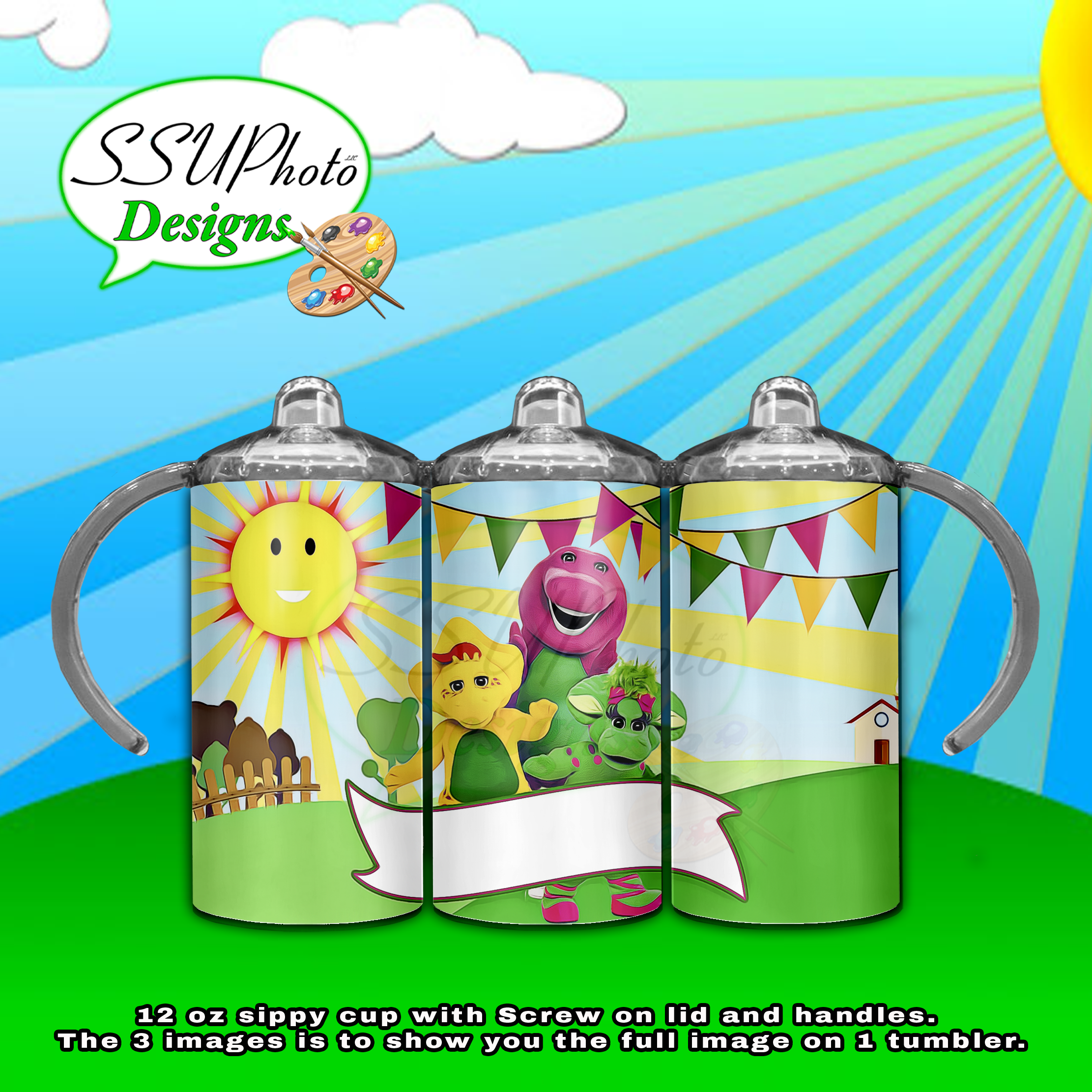 Barney 12OZ Sippy Cup Digital Design