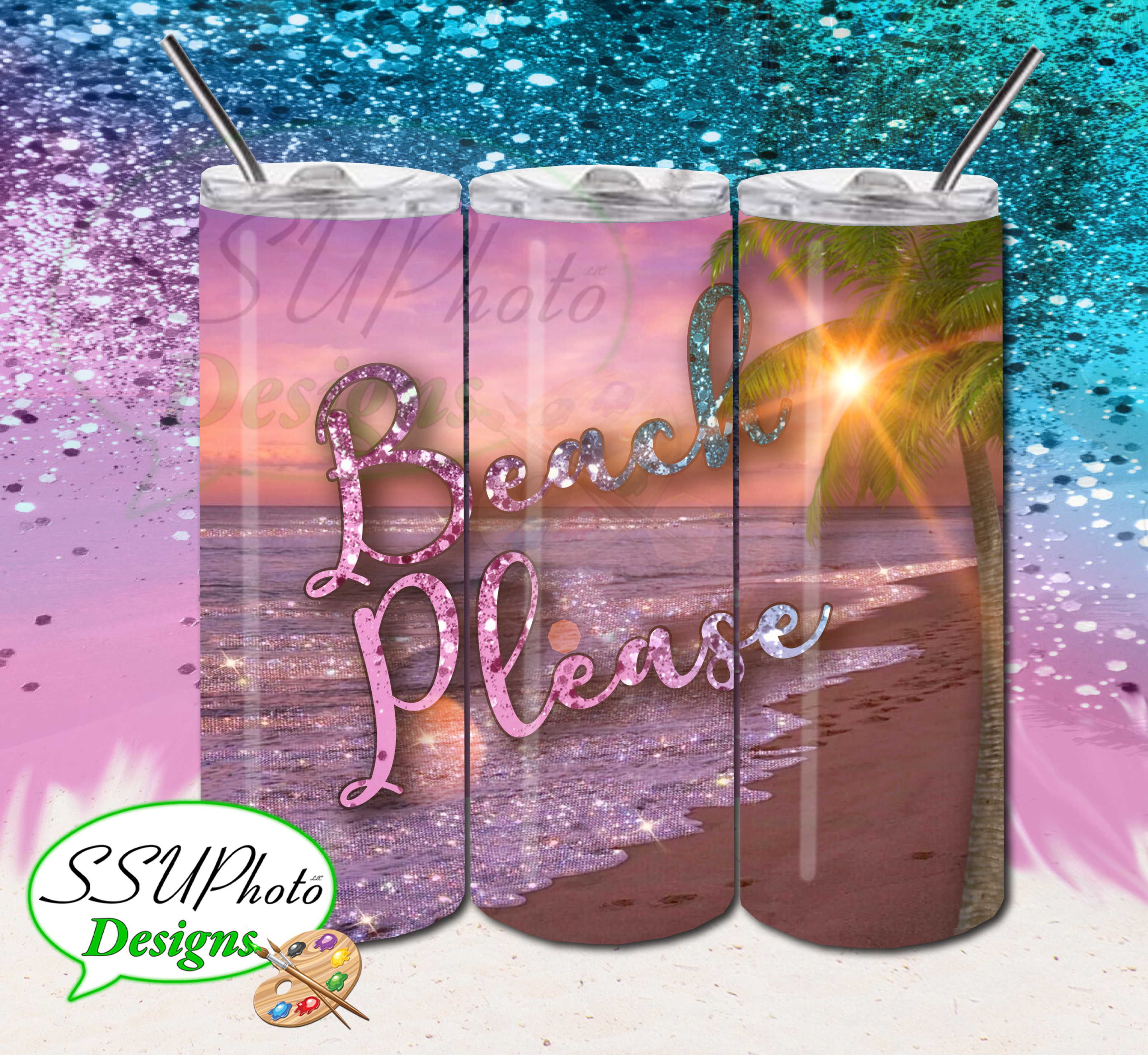Sparkle Beach Collection 20 OZ Skinny TumblerD Digital Design