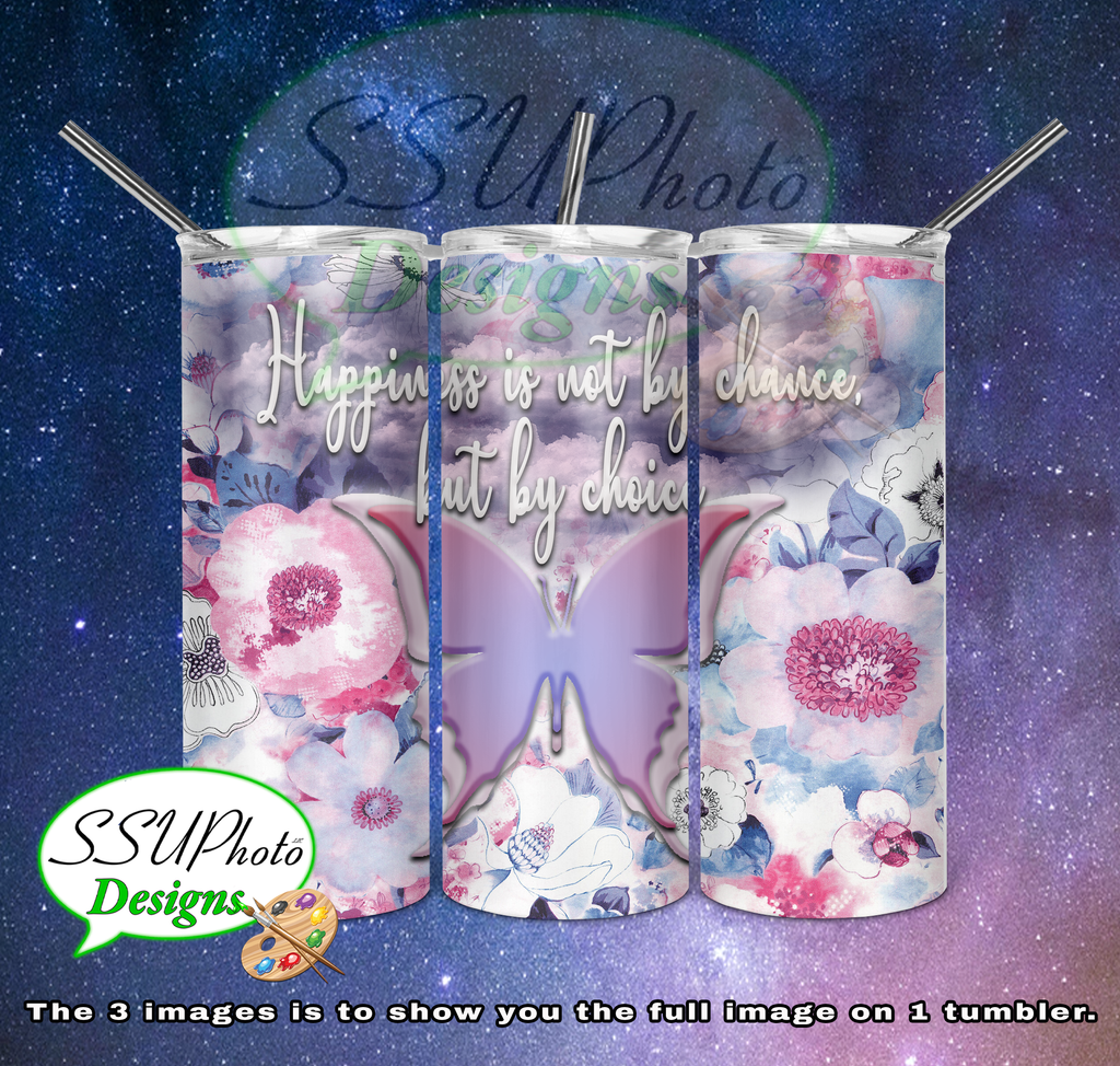 Floral Butterfly Happiness 20 OZ Skinny TumblerD Digital Design