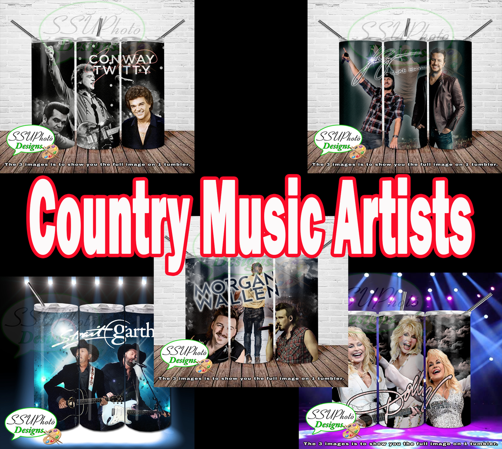 Country Music Artists Collection 20 OZ Skinny TumblerD Digital Design
