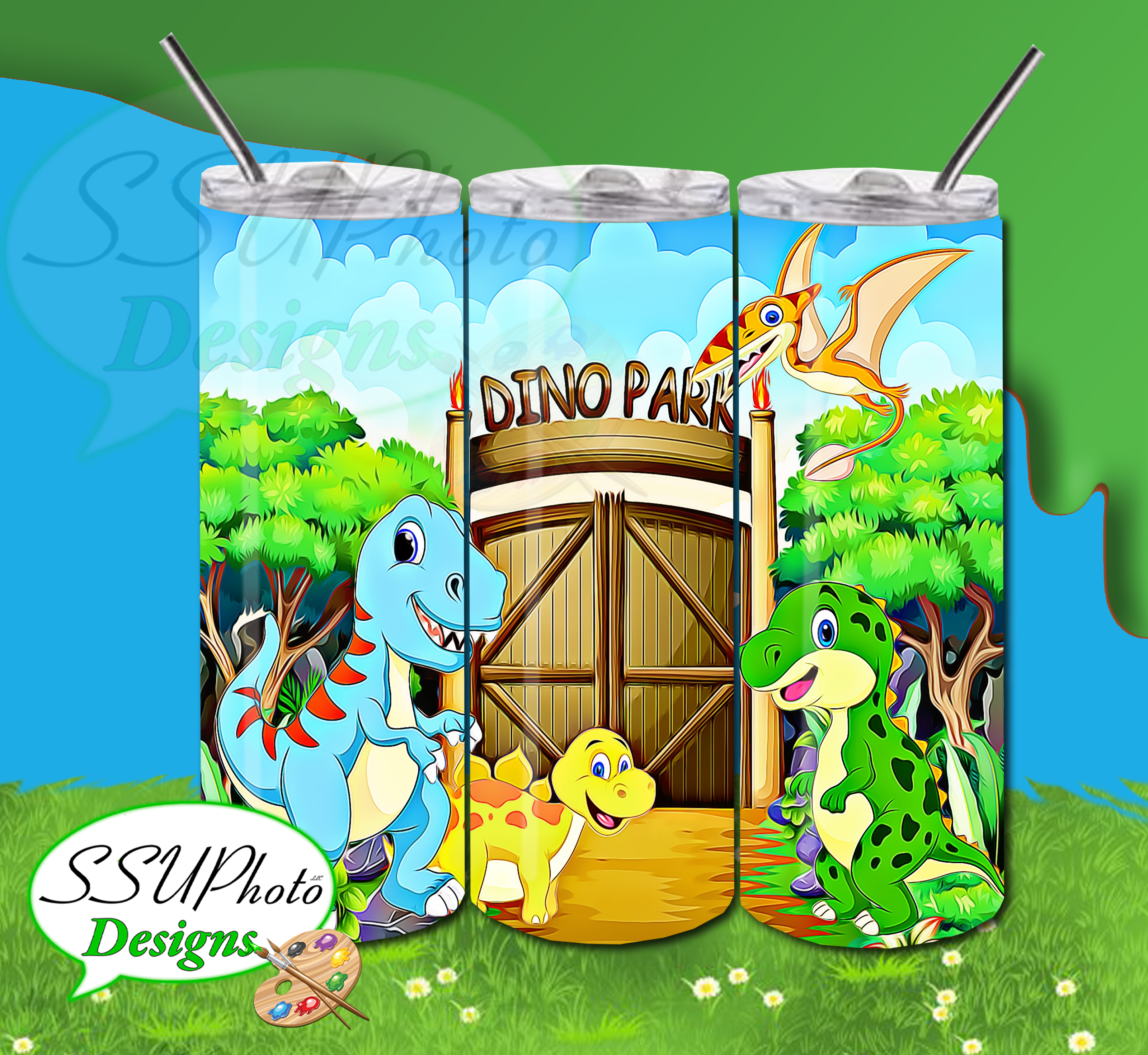 Dino 20 OZ Skinny TumblerD Digital Design