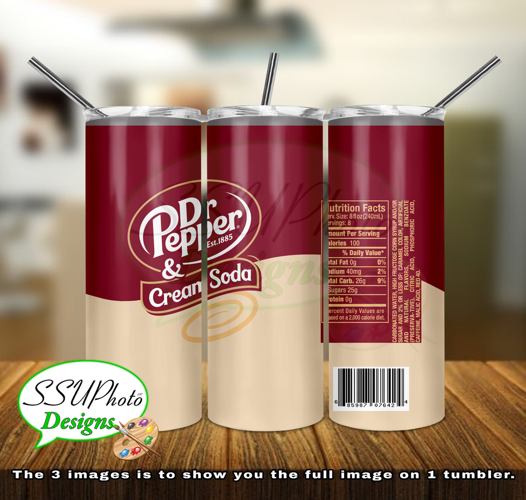 Dr. Pepper Cream Soda  20 oz and 30oz OZ Skinny TumblerD Digital Design