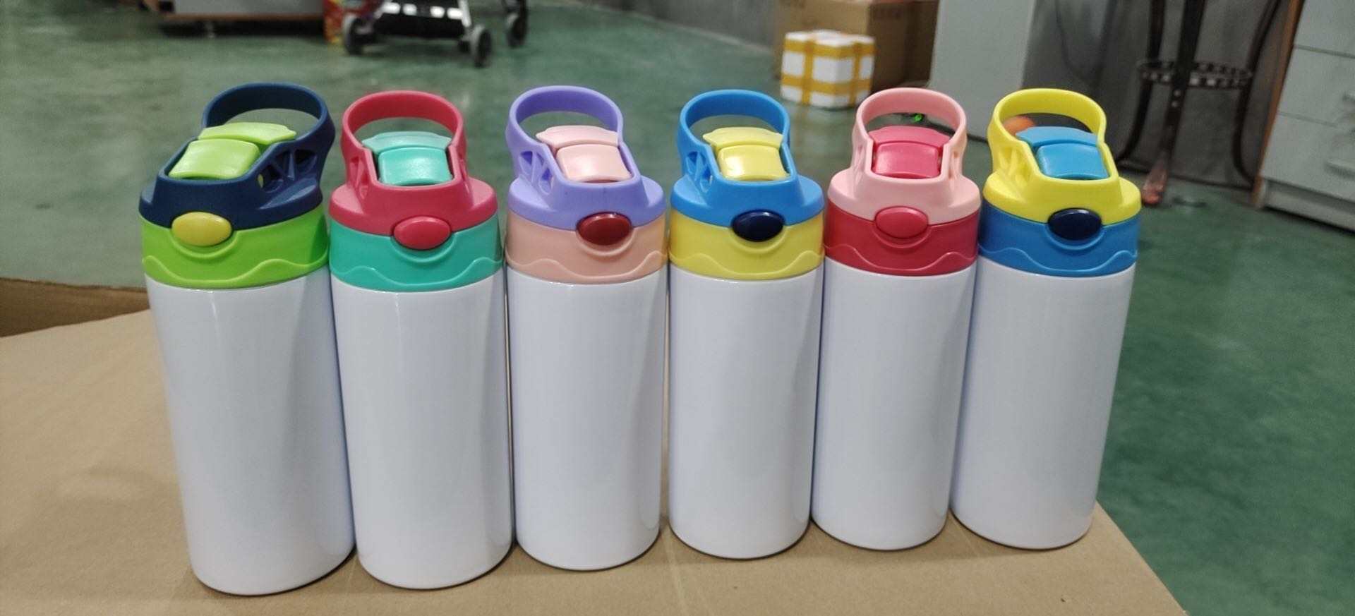 6 Pack 12oz Kids Blank STRAIGHT White Sublimation Sippy Cups with