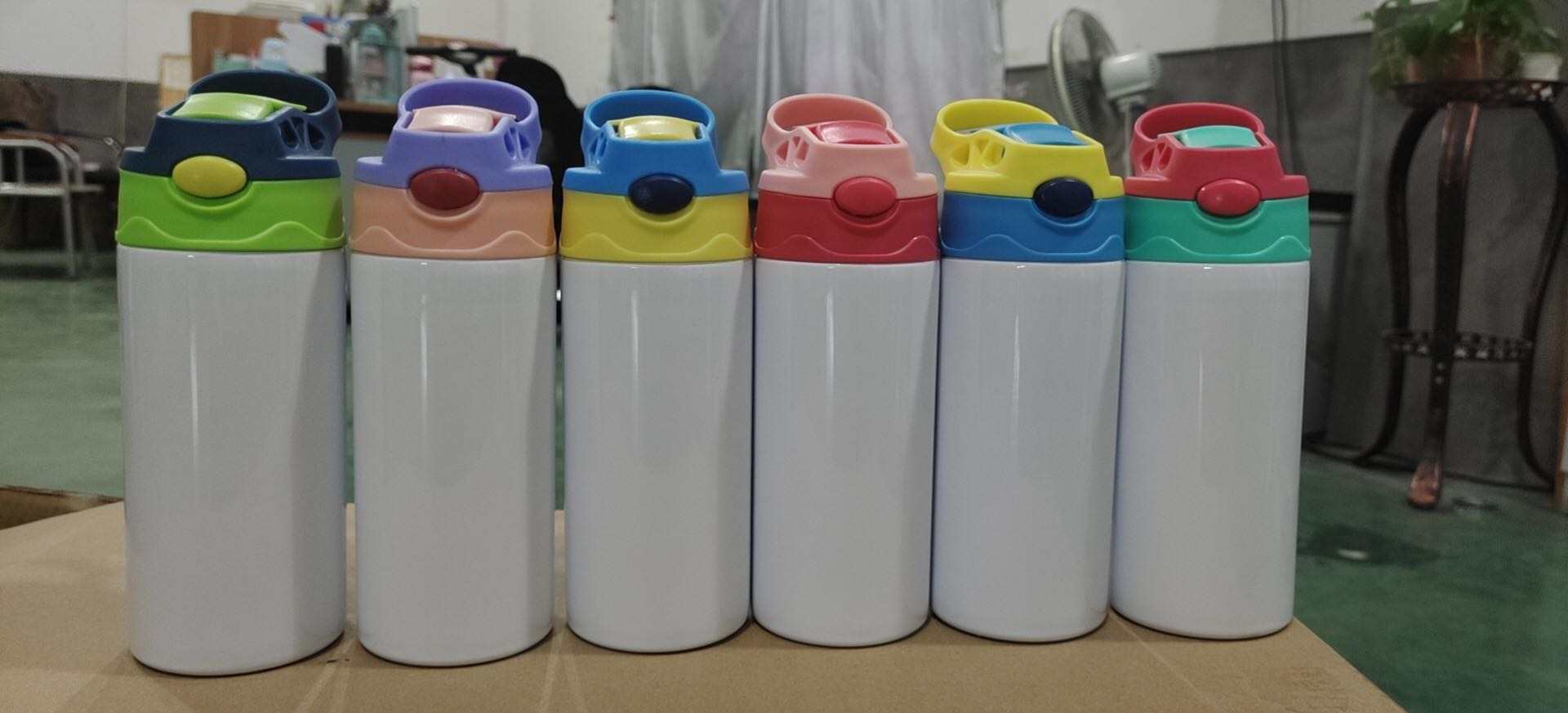 6 Pack 12oz Kids Blank STRAIGHT White Sublimation Sippy Cups with popup lid