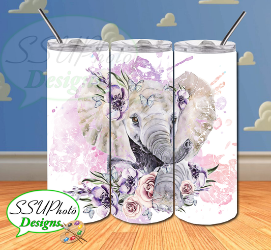 Elephant Floral 20 OZ Skinny TumblerD Digital Design