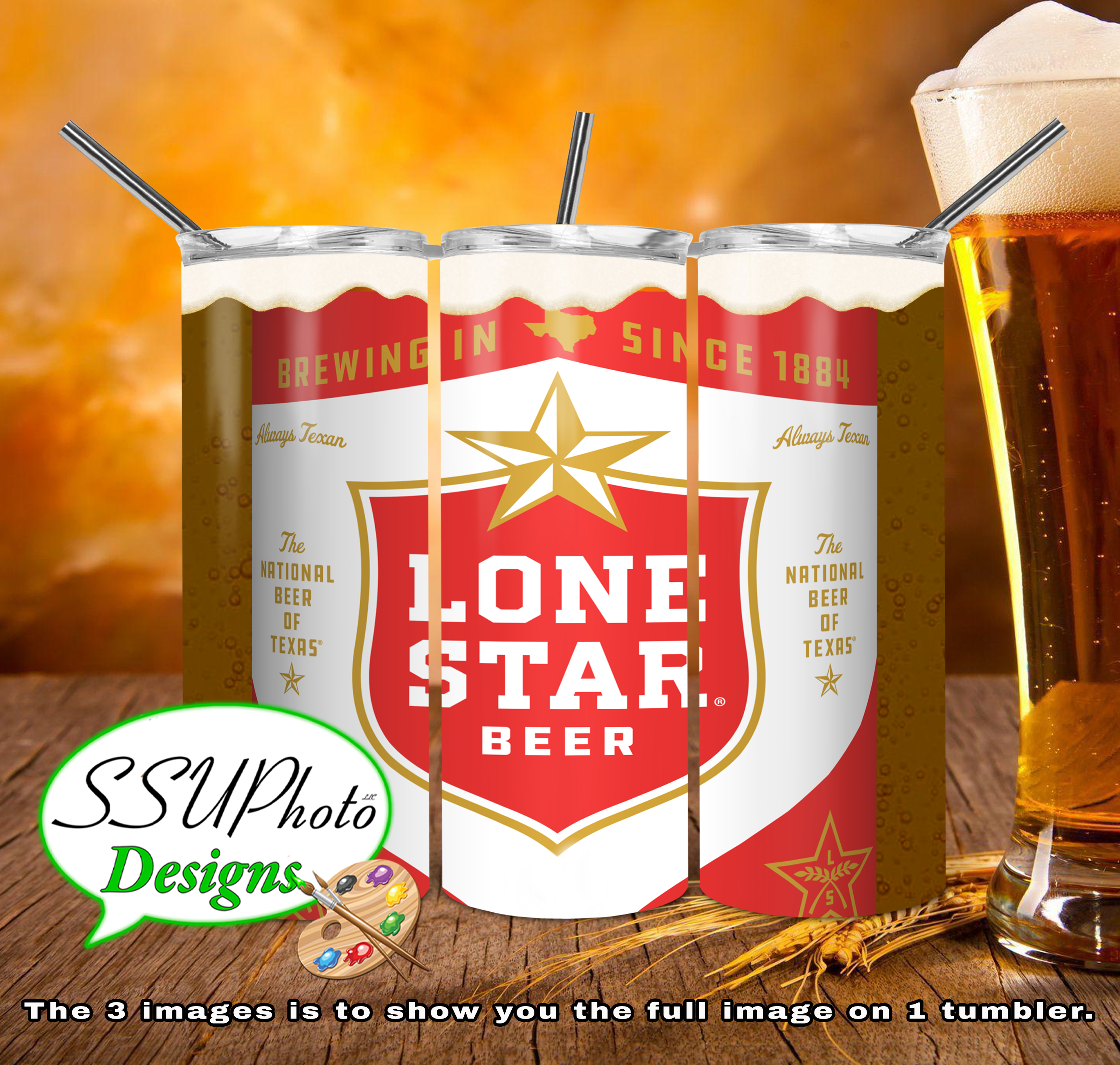 Lone Star Red Beer 20 oz and 30oz OZ Skinny TumblerD Digital Design