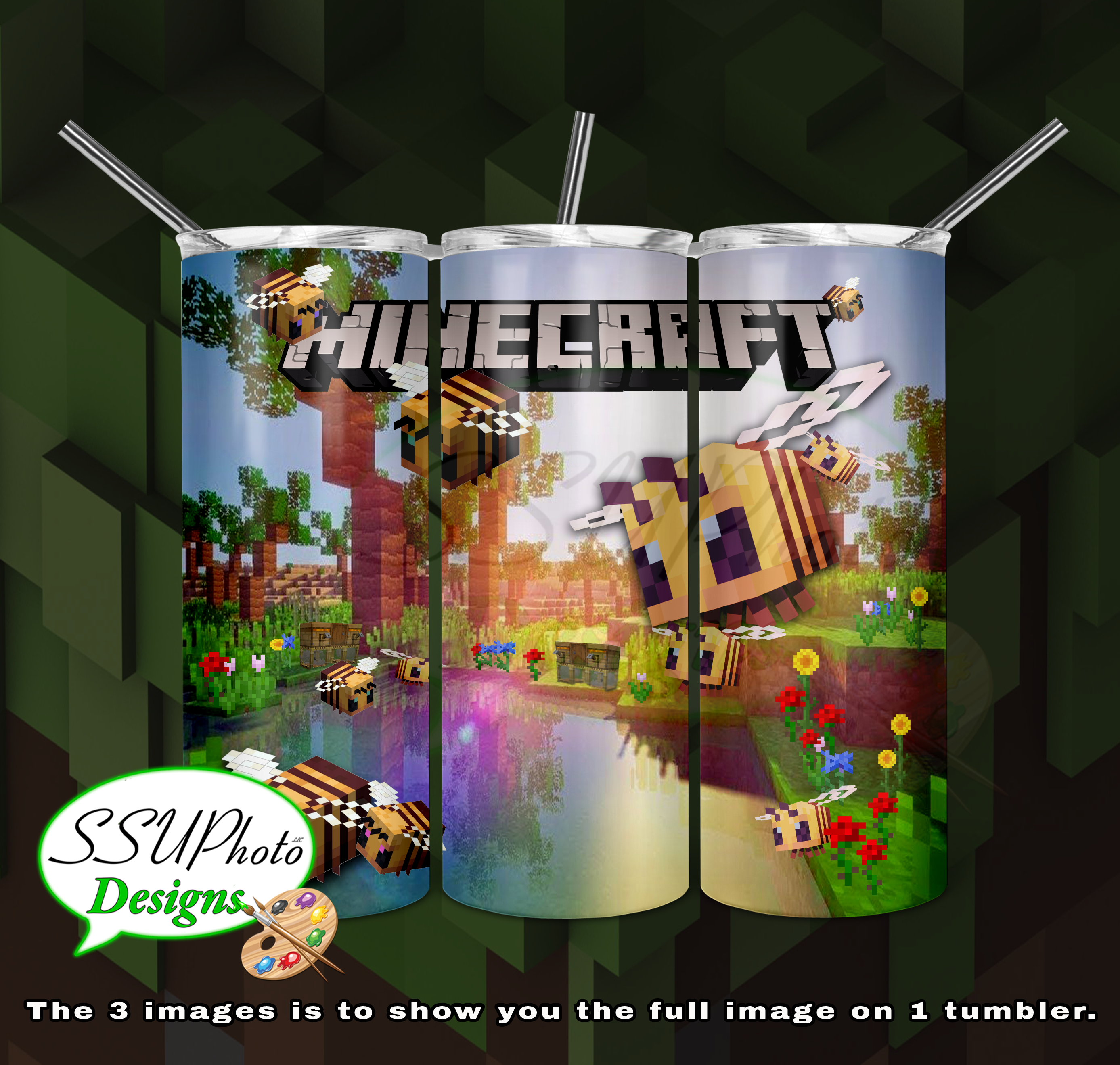 Minecraft Bees & Flowers 20 oz and 30oz OZ Skinny TumblerD Digital Design