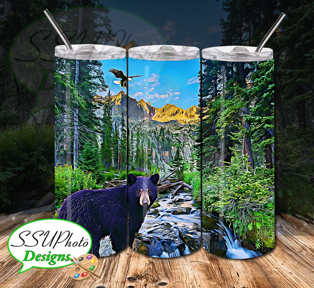 Mountain Bear 20 OZ Skinny TumblerD Digital Design
