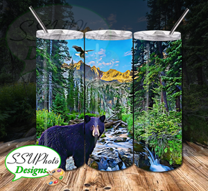 Mountain Bear 20 OZ Skinny TumblerD Digital Design