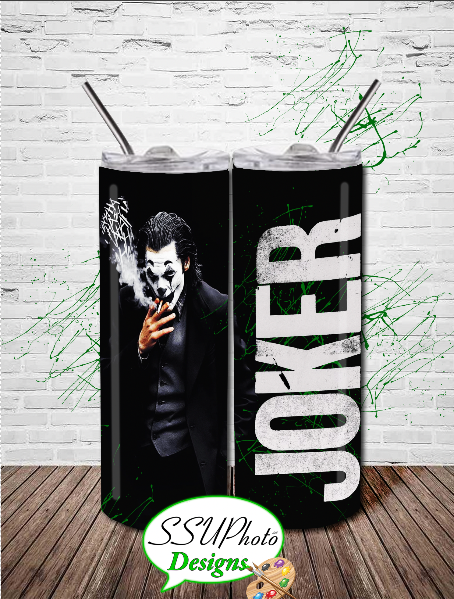 Smoking Joker  20 OZ Skinny Tapered TumblerD Digital Design