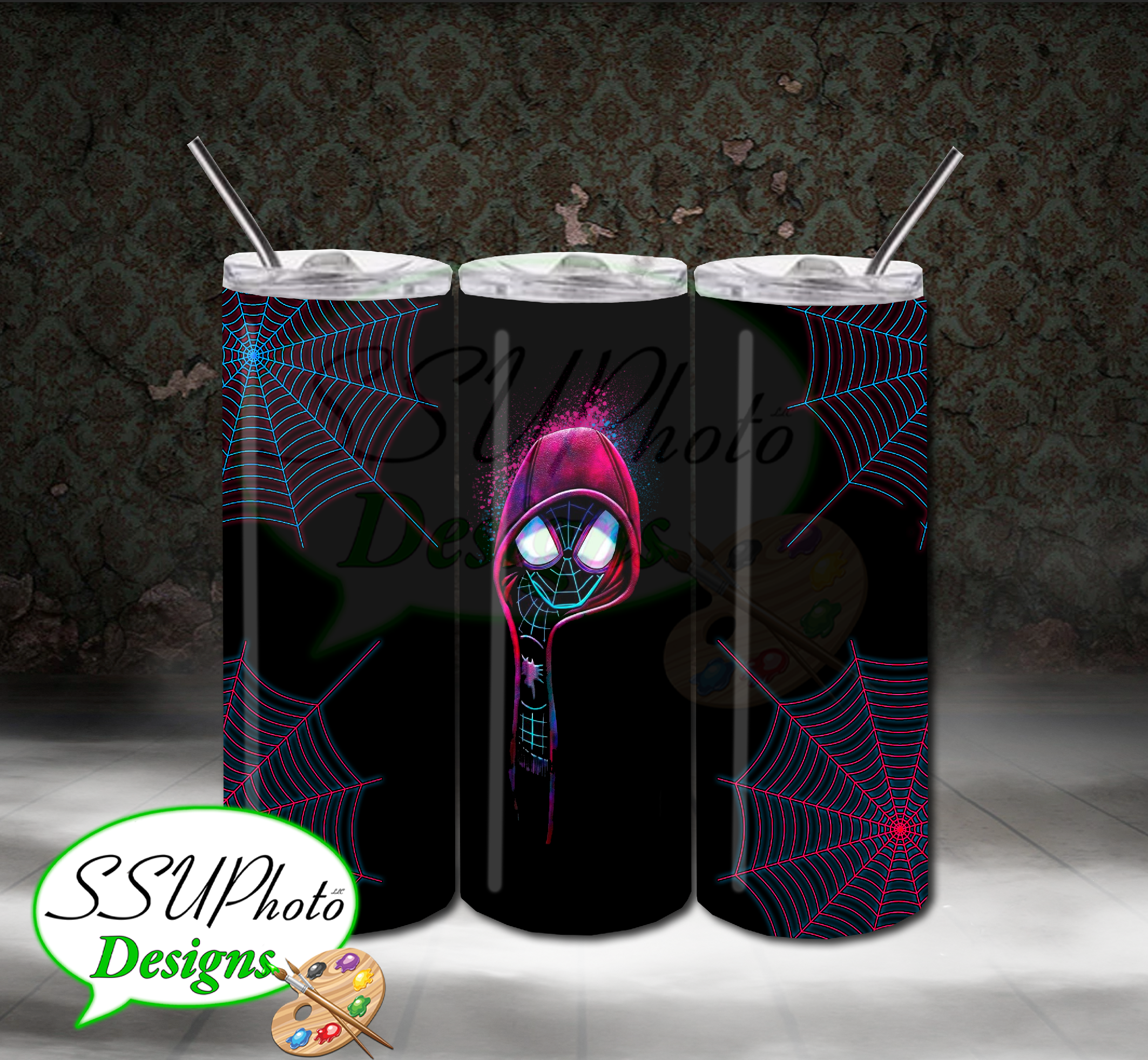 Neon Spiderman 20 OZ Skinny TumblerD Digital Design