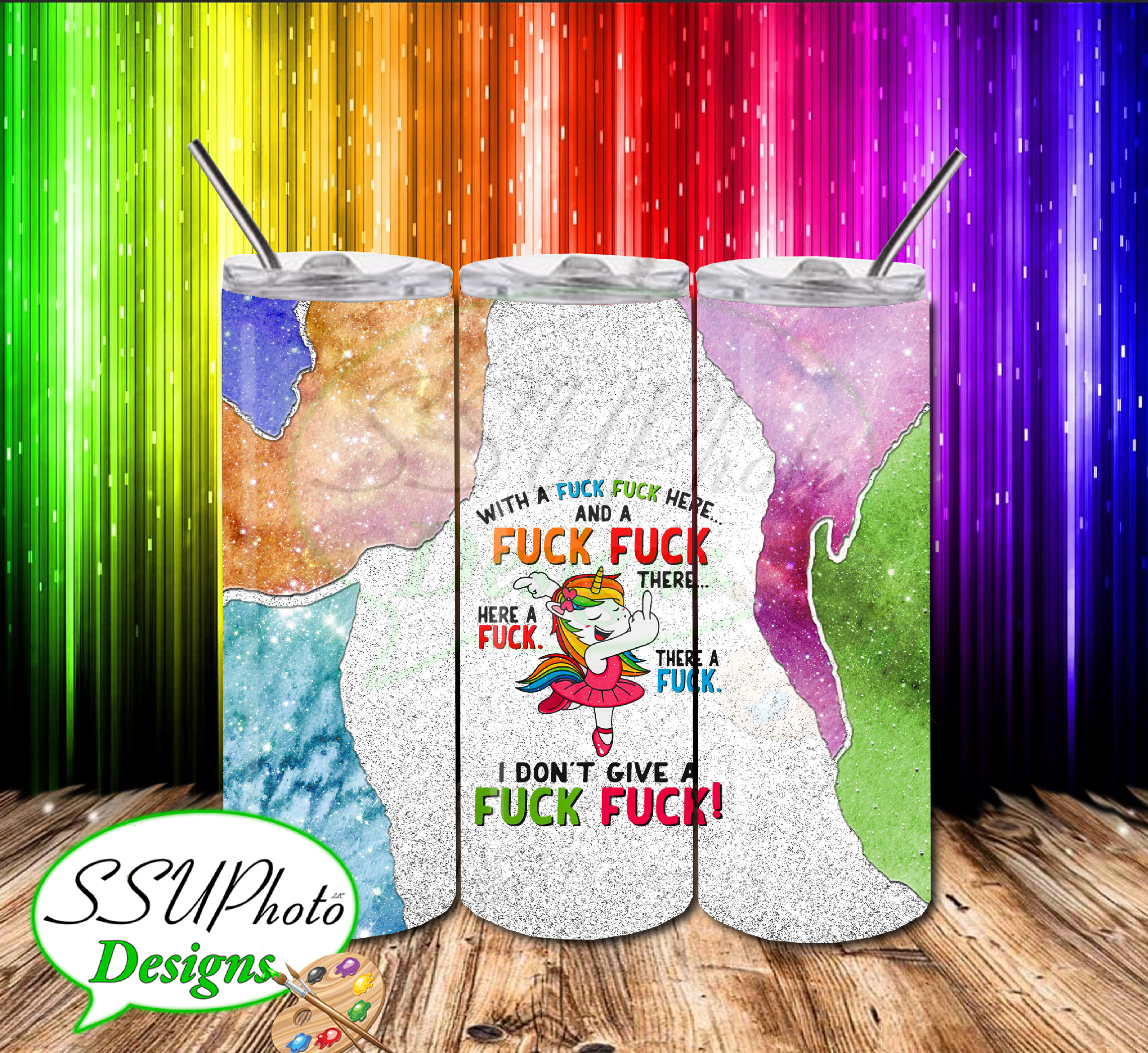 Dont Give a Fuck unicorn 20 OZ Skinny TumblerD Digital Design