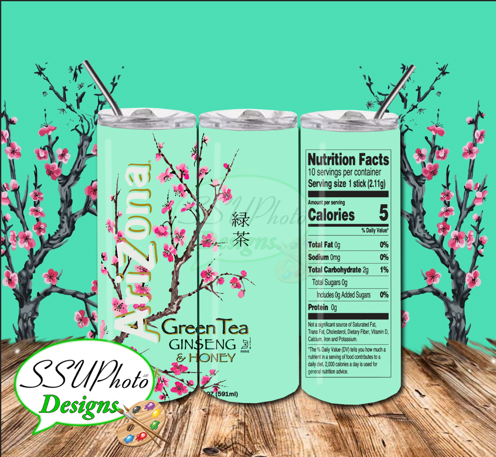 Arizona Green Tea 20 OZ Skinny Tumbler Straight Digital