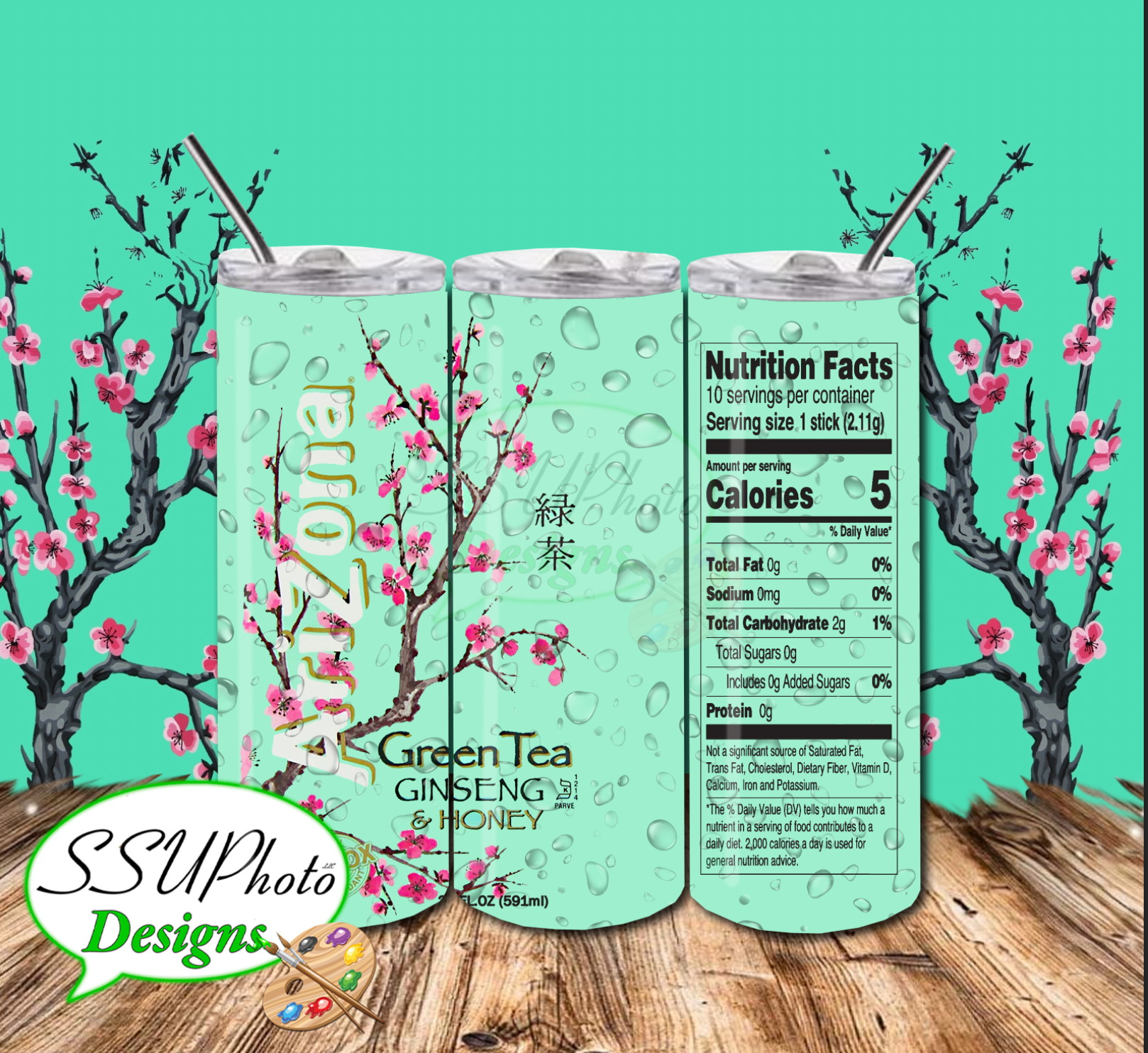 Arizona Green Tea 20 OZ Skinny Tumbler Straight Digital