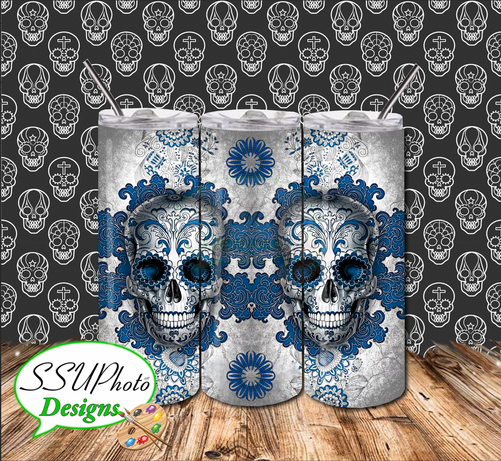 Blue sugar skull  20 OZ Skinny Tumbler Straight